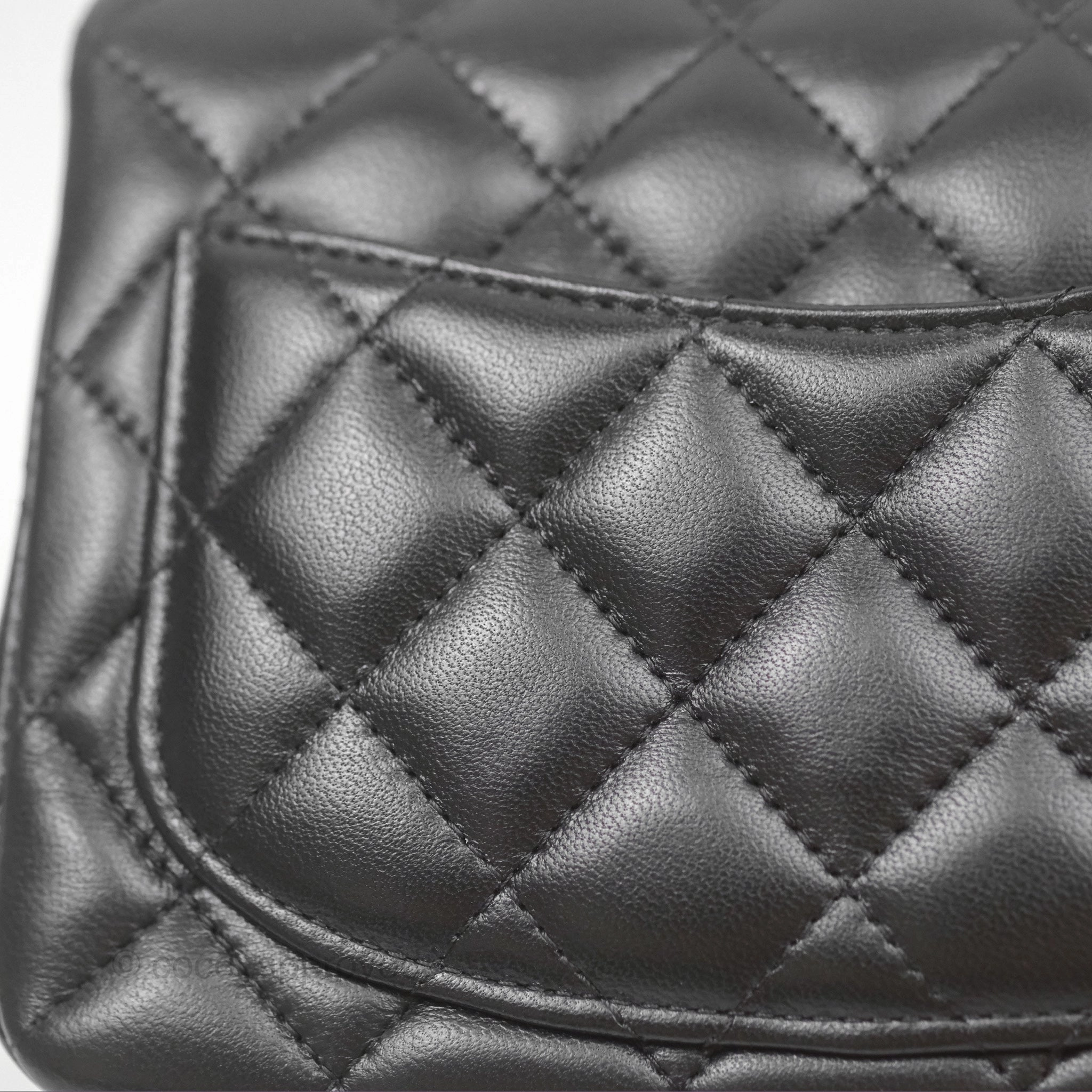 Chanel Mini Square Flap Quilted Black Lambskin Silver Hardware