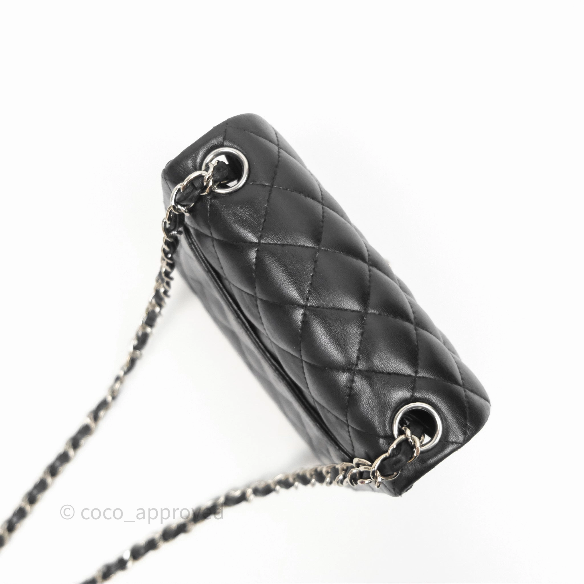 Chanel Mini Square Flap Quilted Black Lambskin Silver Hardware