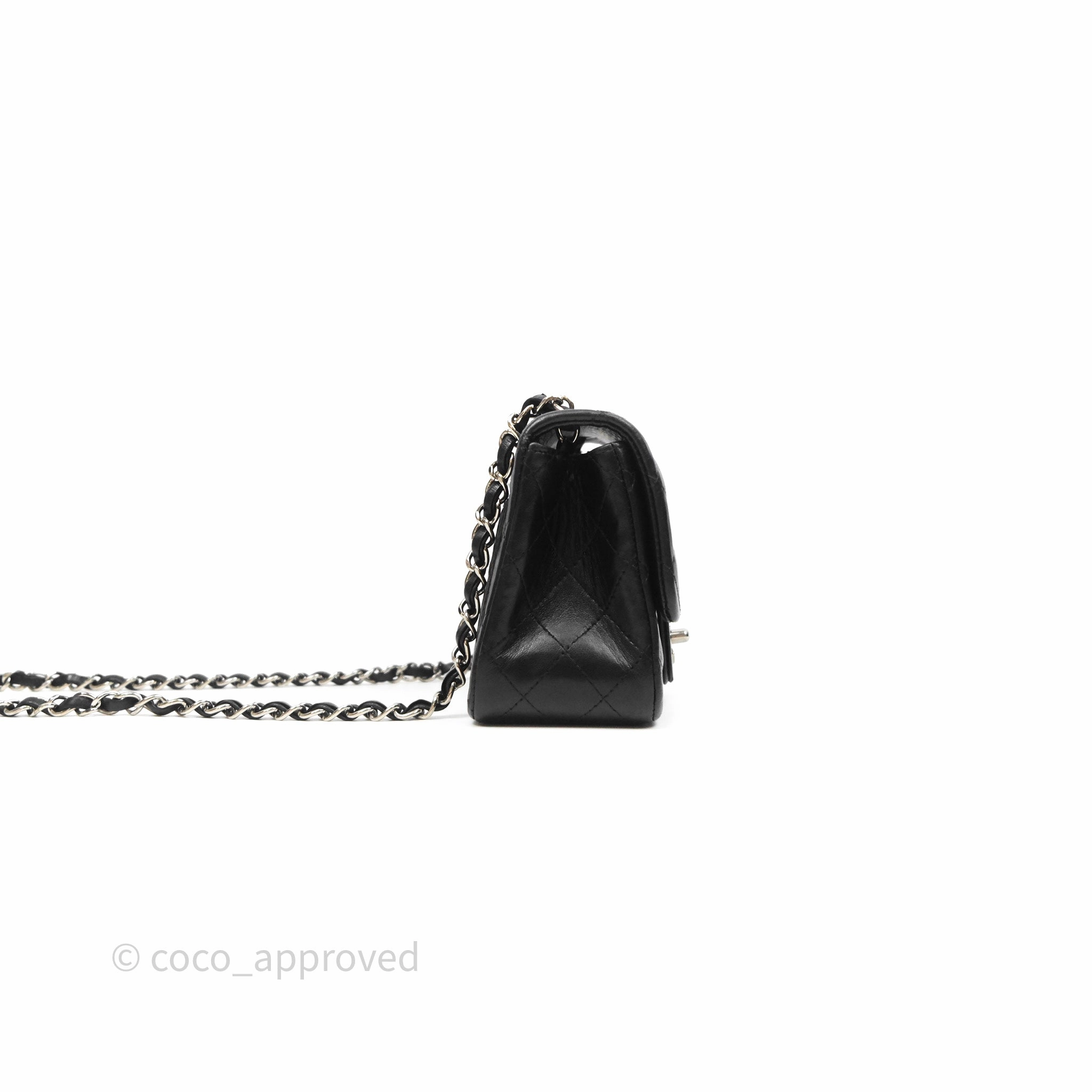 Chanel Mini Square Flap Quilted Black Lambskin Silver Hardware