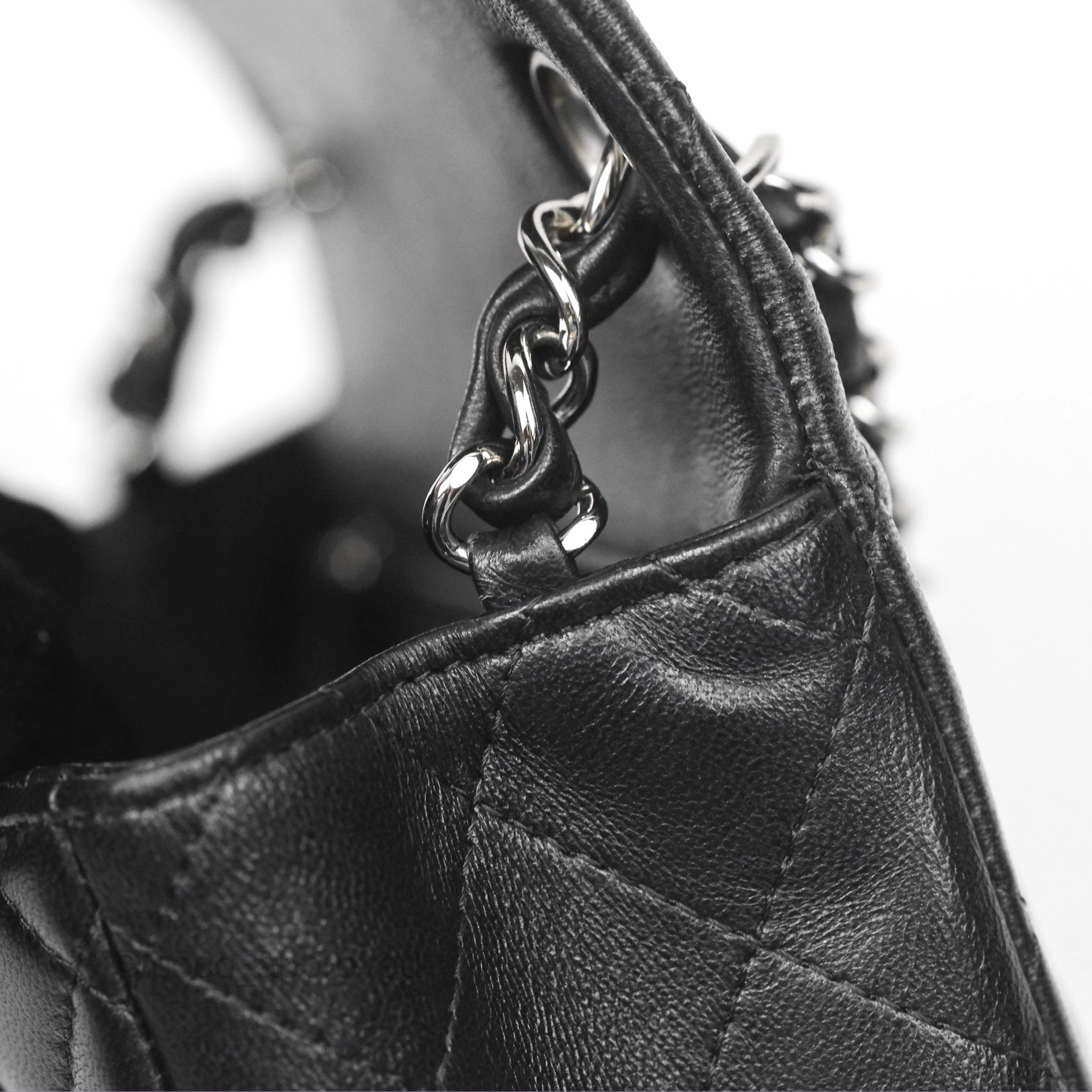 Chanel Mini Square Flap Quilted Black Lambskin Silver Hardware