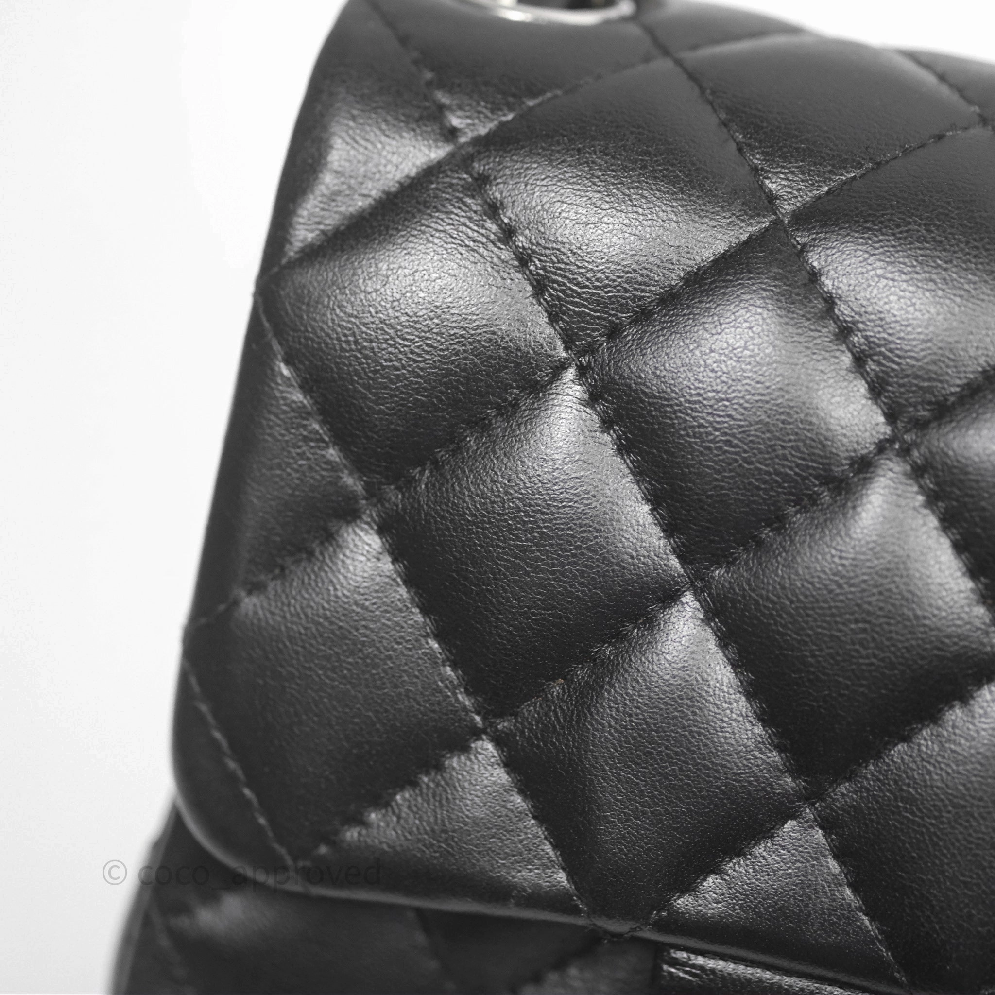 Chanel Mini Square Flap Quilted Black Lambskin Silver Hardware