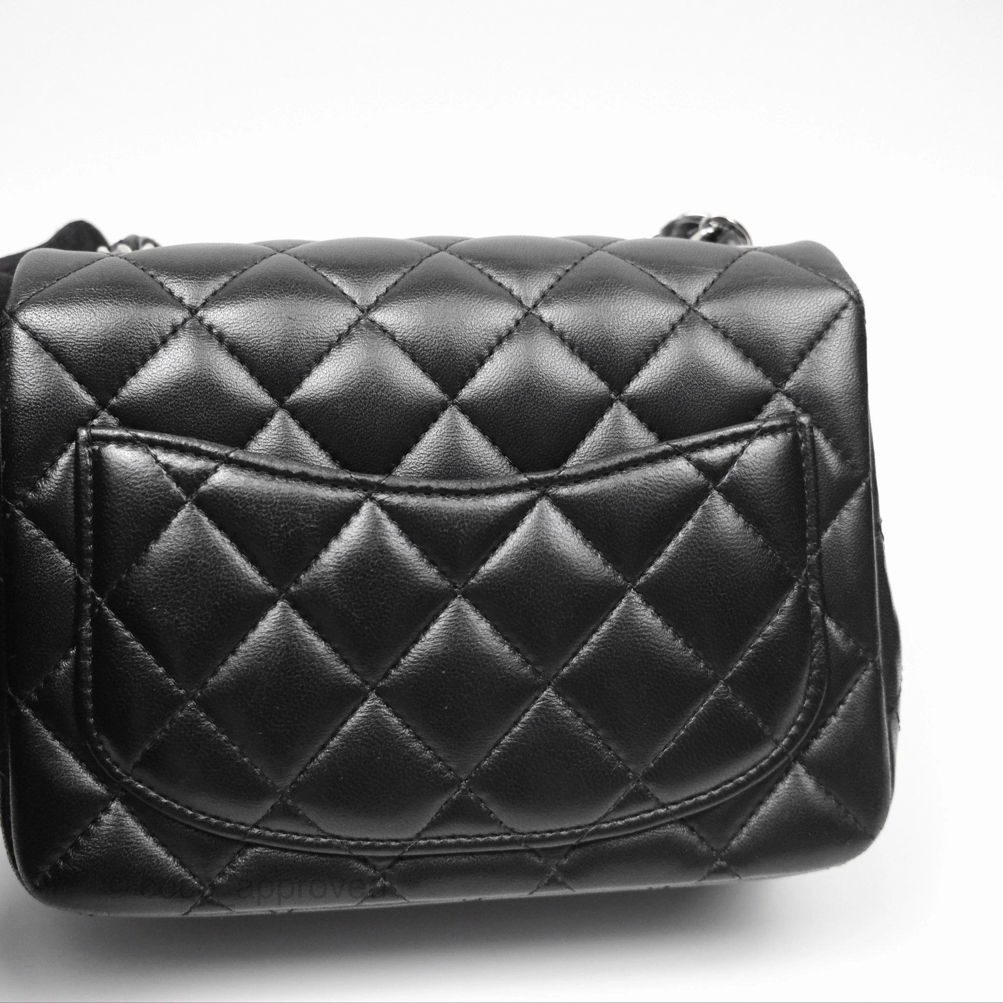 Chanel Mini Square Flap Quilted Black Lambskin Silver Hardware