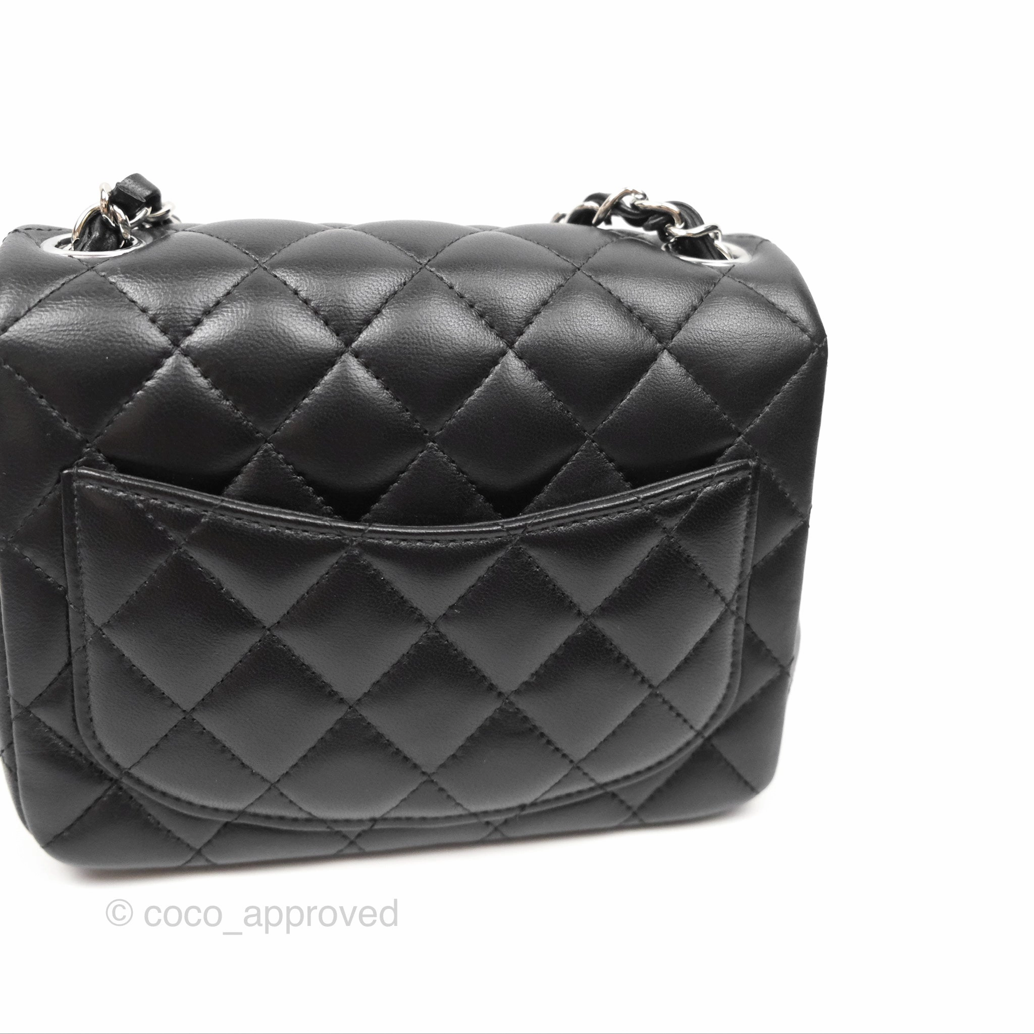Chanel Mini Square Flap Quilted Black Lambskin Silver Hardware