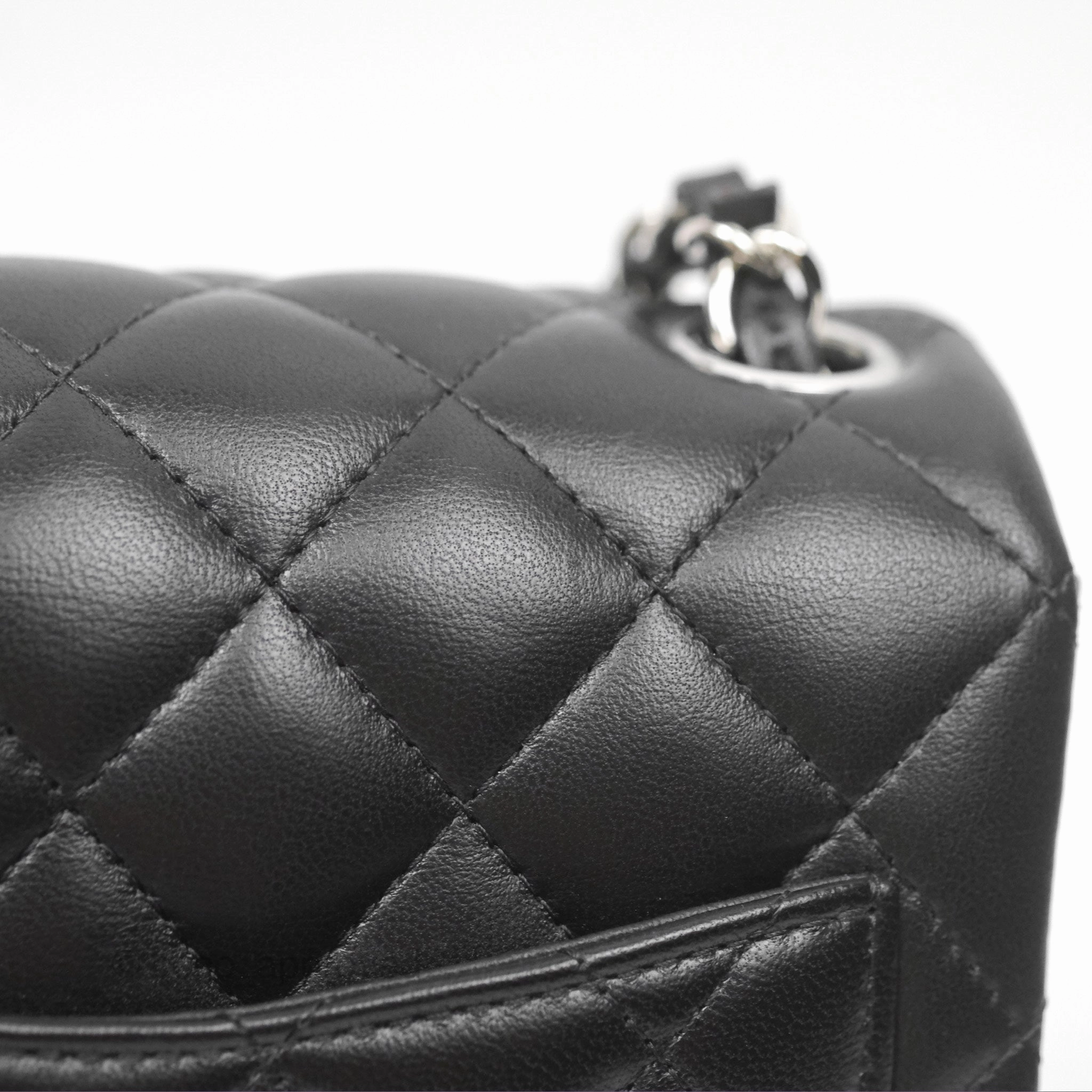 Chanel Mini Square Flap Quilted Black Lambskin Silver Hardware