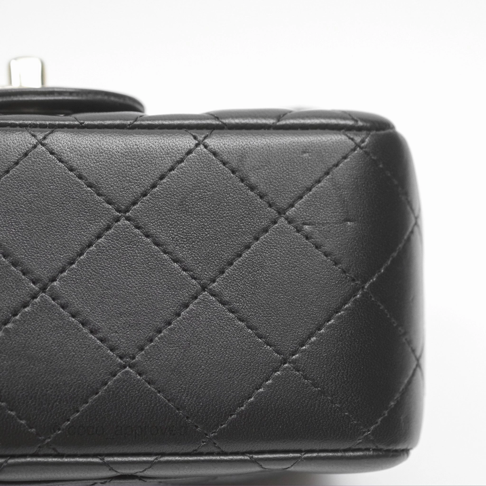 Chanel Mini Square Flap Quilted Black Lambskin Silver Hardware