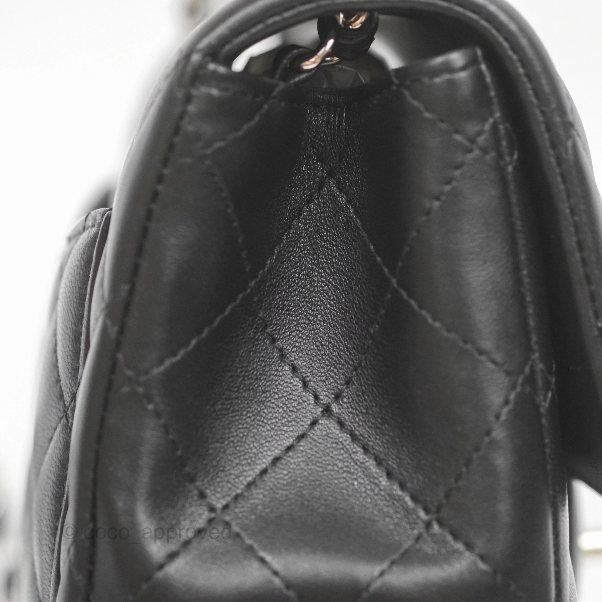 Chanel Mini Square Flap Quilted Black Lambskin Silver Hardware