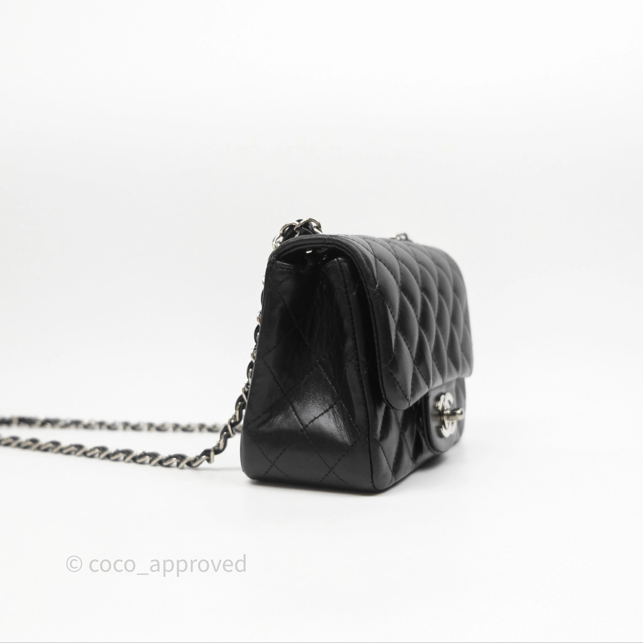 Chanel Mini Square Flap Quilted Black Lambskin Silver Hardware