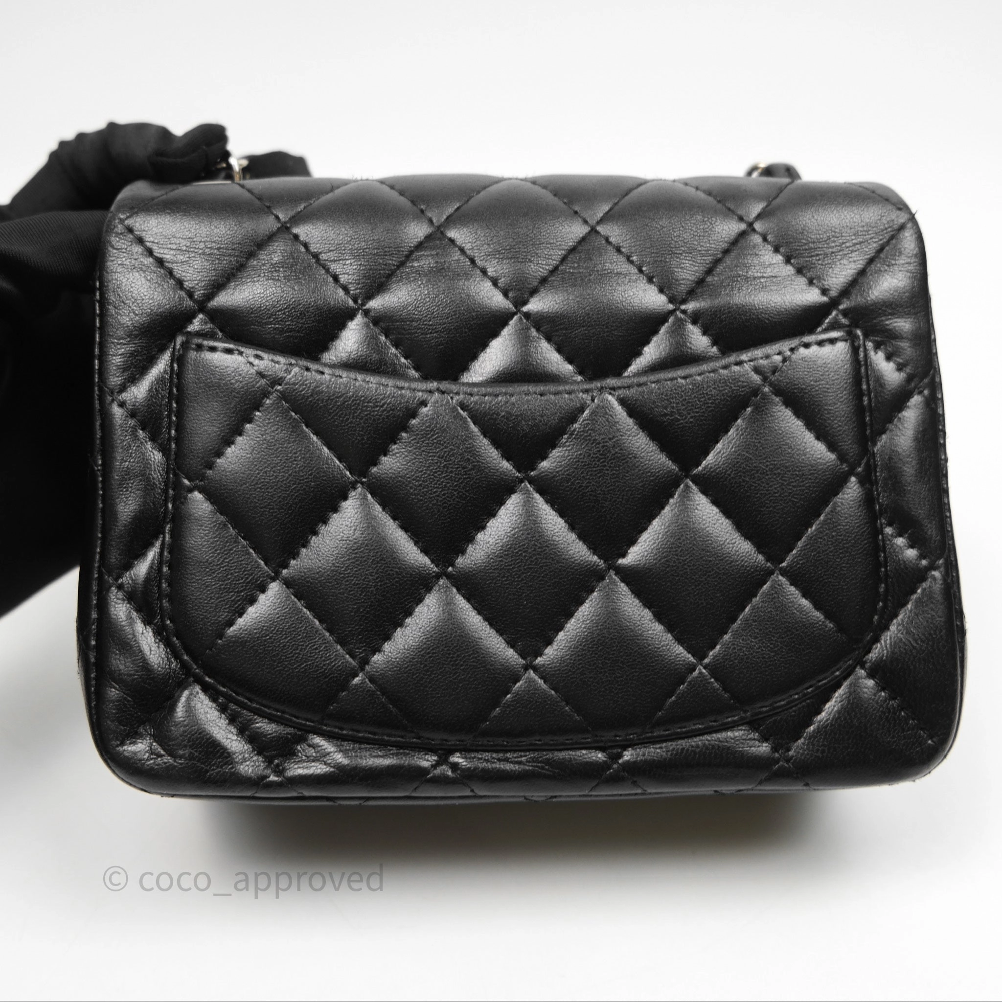 Chanel Mini Square Flap Quilted Black Lambskin Silver Hardware