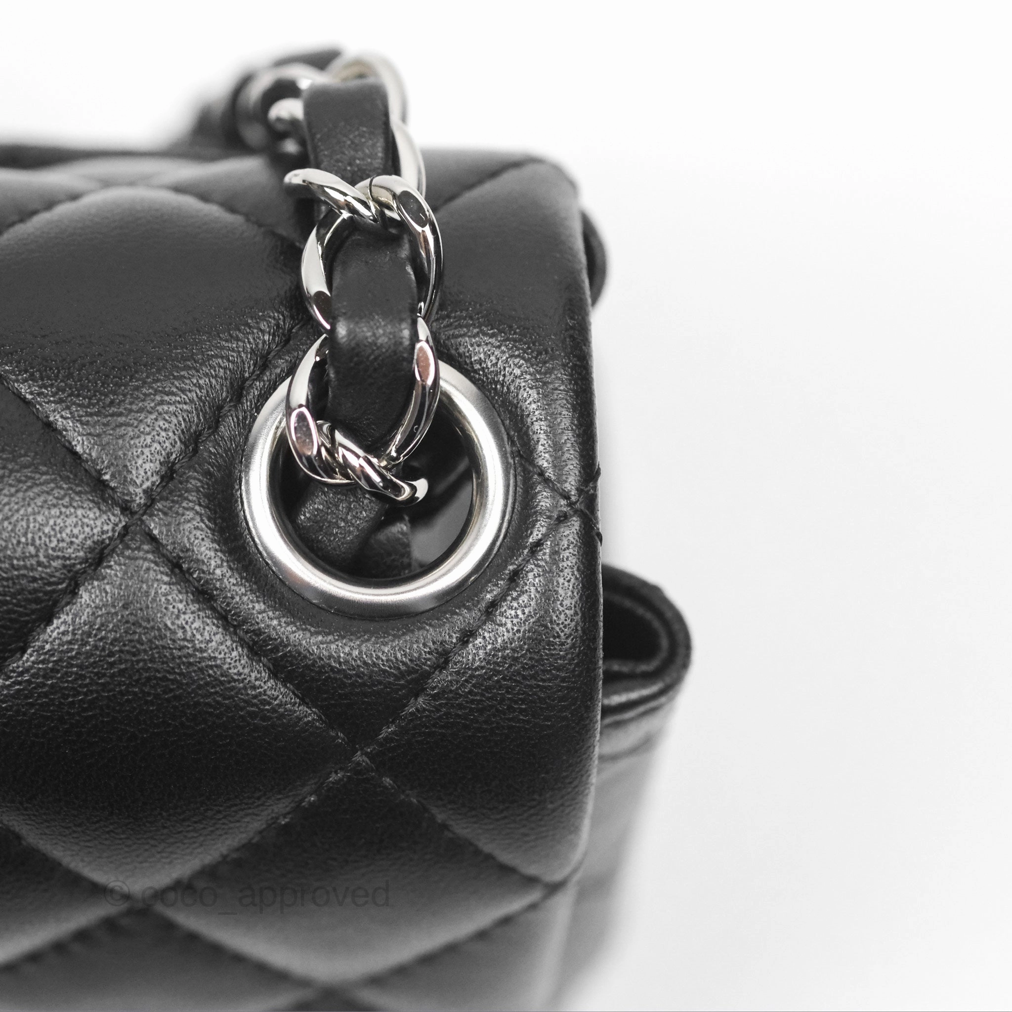 Chanel Mini Square Flap Quilted Black Lambskin Silver Hardware