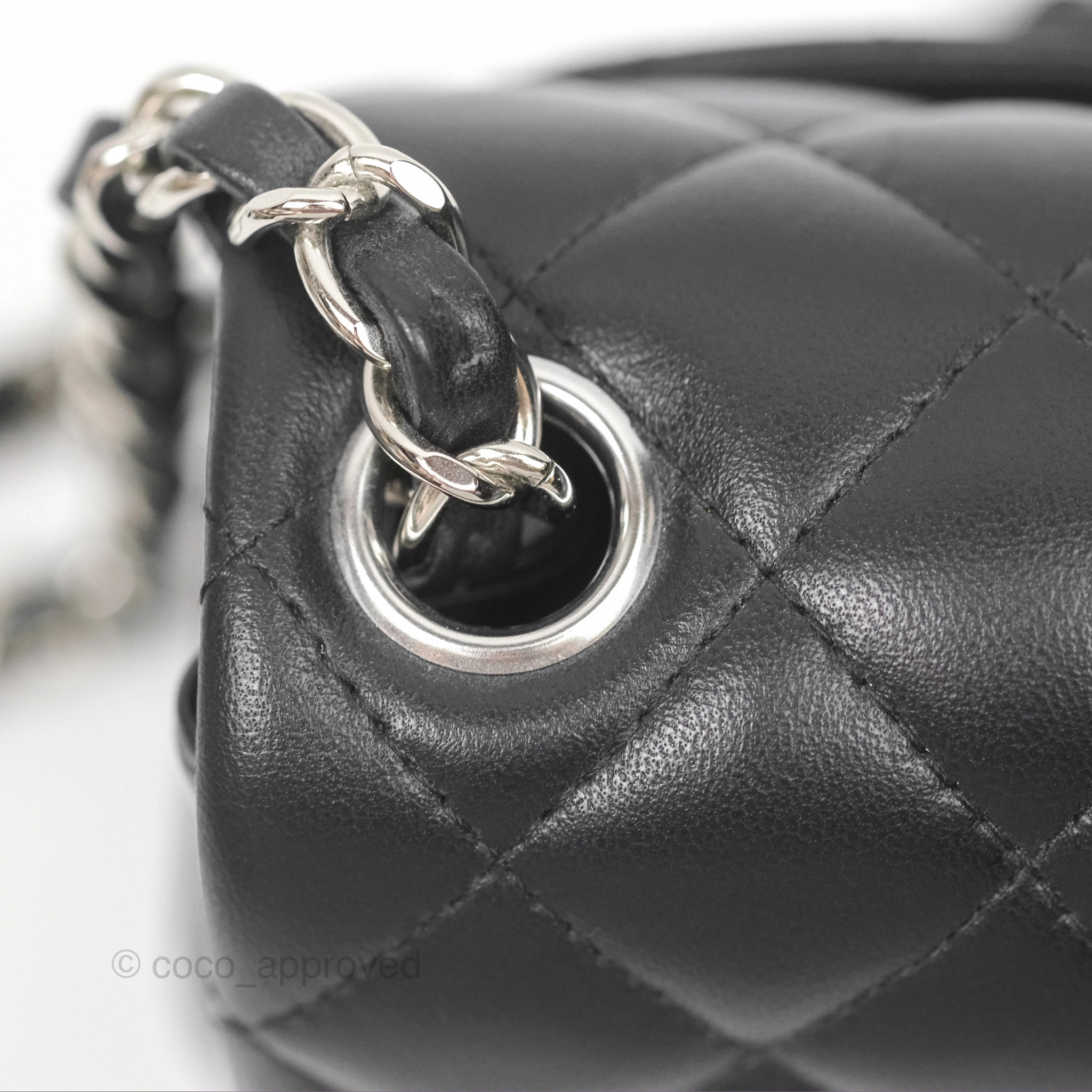 Chanel Mini Square Flap Quilted Black Lambskin Silver Hardware