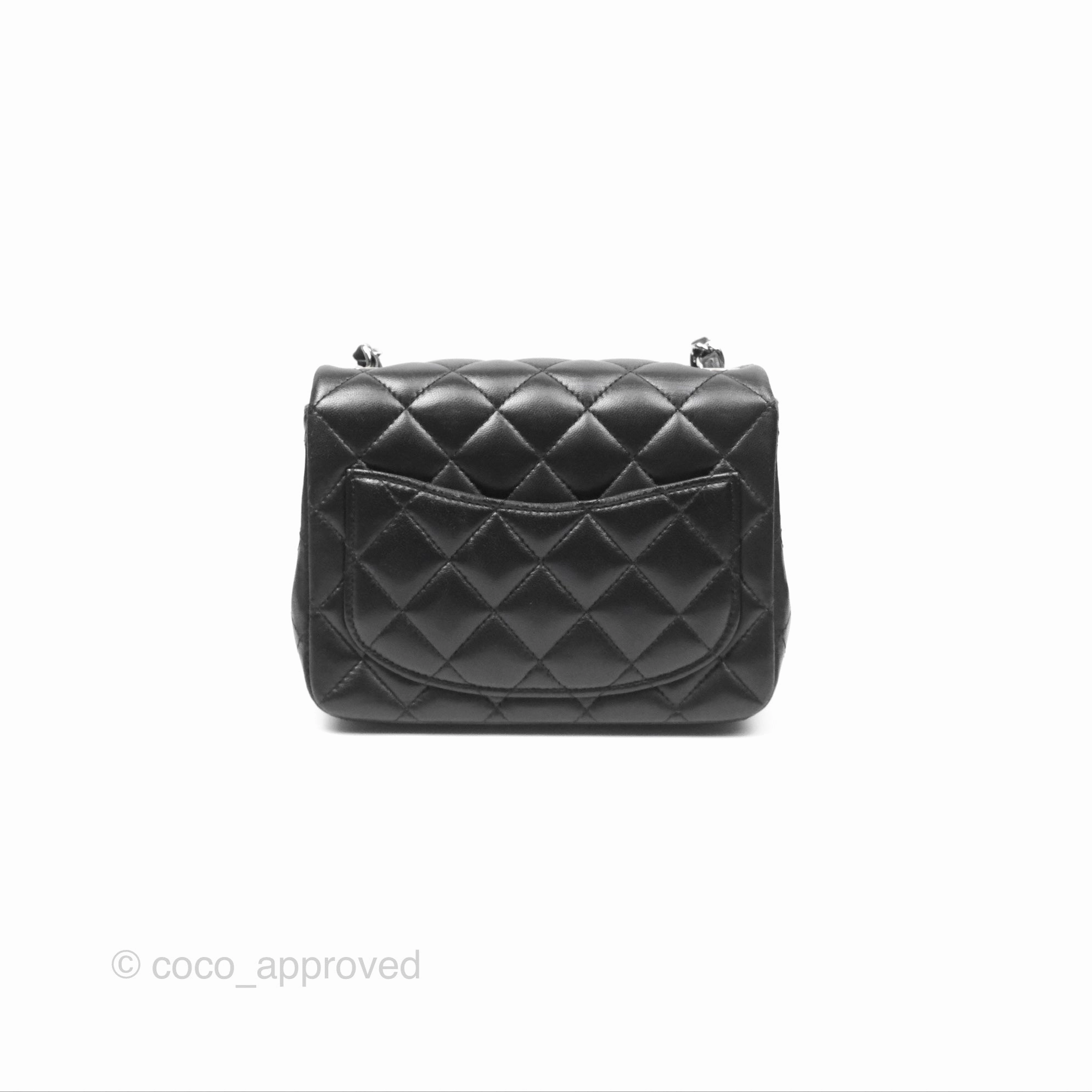 Chanel Mini Square Flap Quilted Black Lambskin Silver Hardware