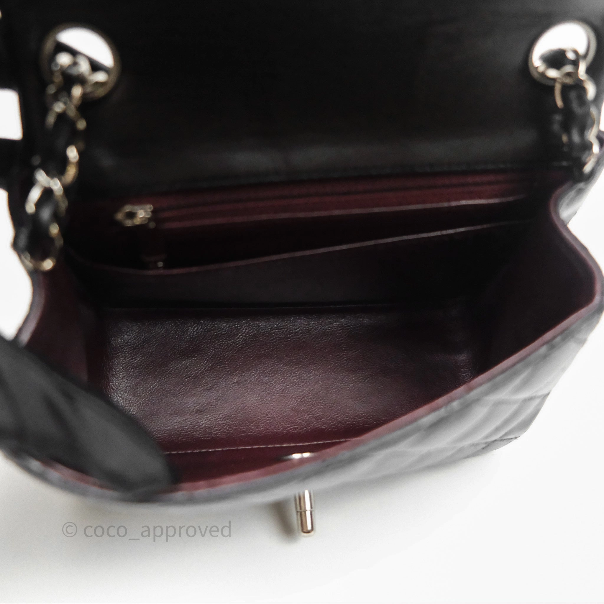 Chanel Mini Square Flap Quilted Black Lambskin Silver Hardware