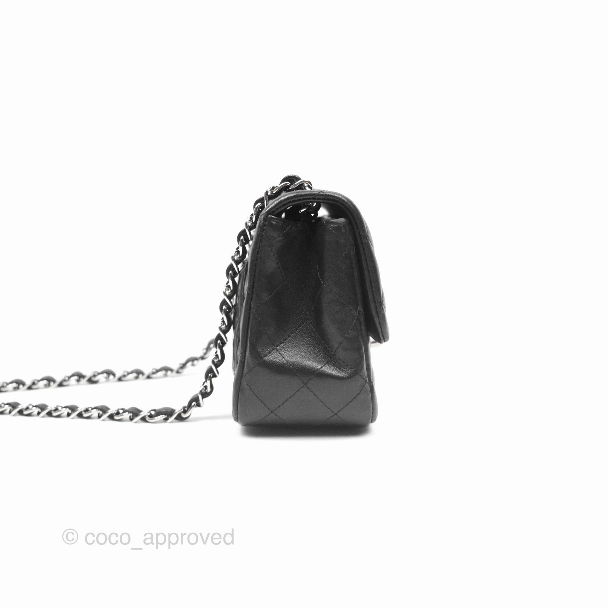 Chanel Mini Square Flap Quilted Black Lambskin Silver Hardware