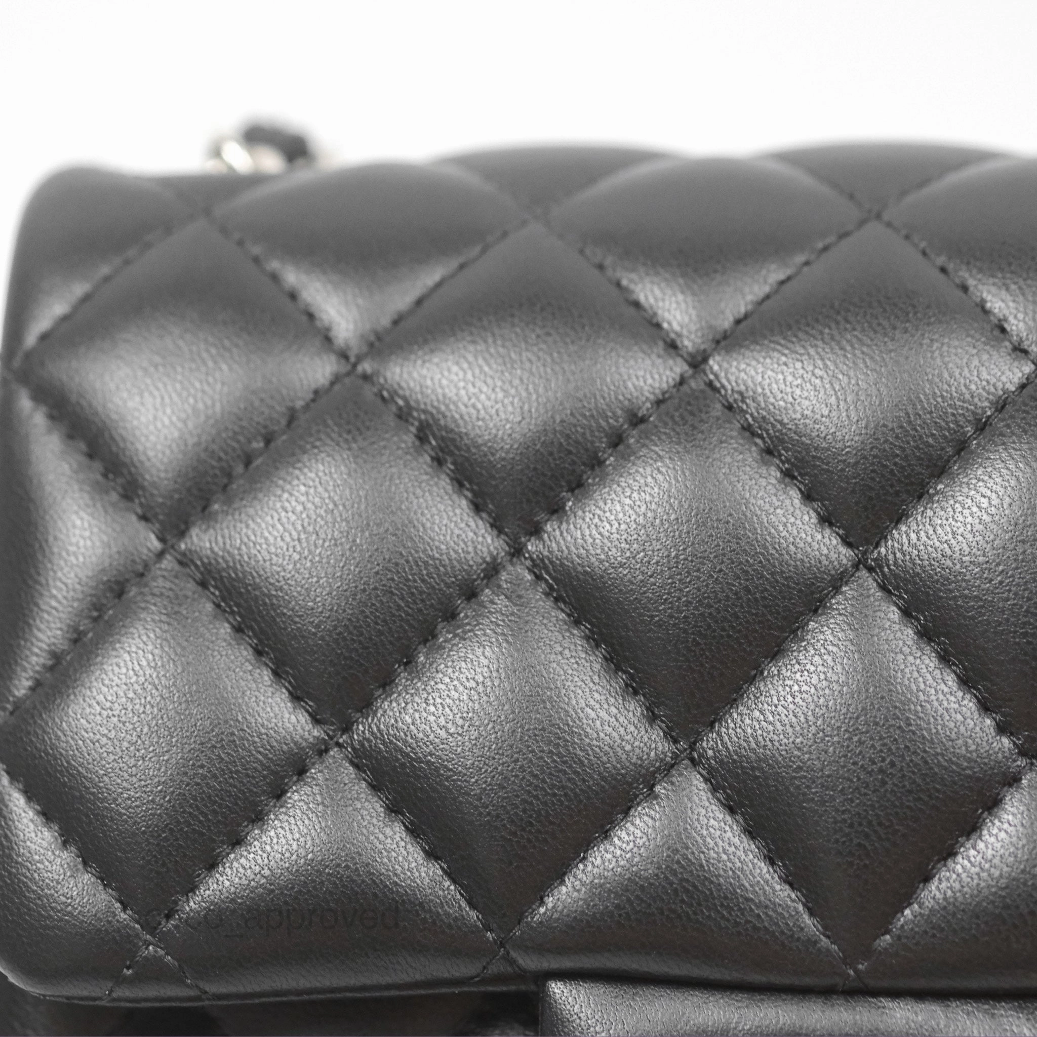 Chanel Mini Square Flap Quilted Black Lambskin Silver Hardware