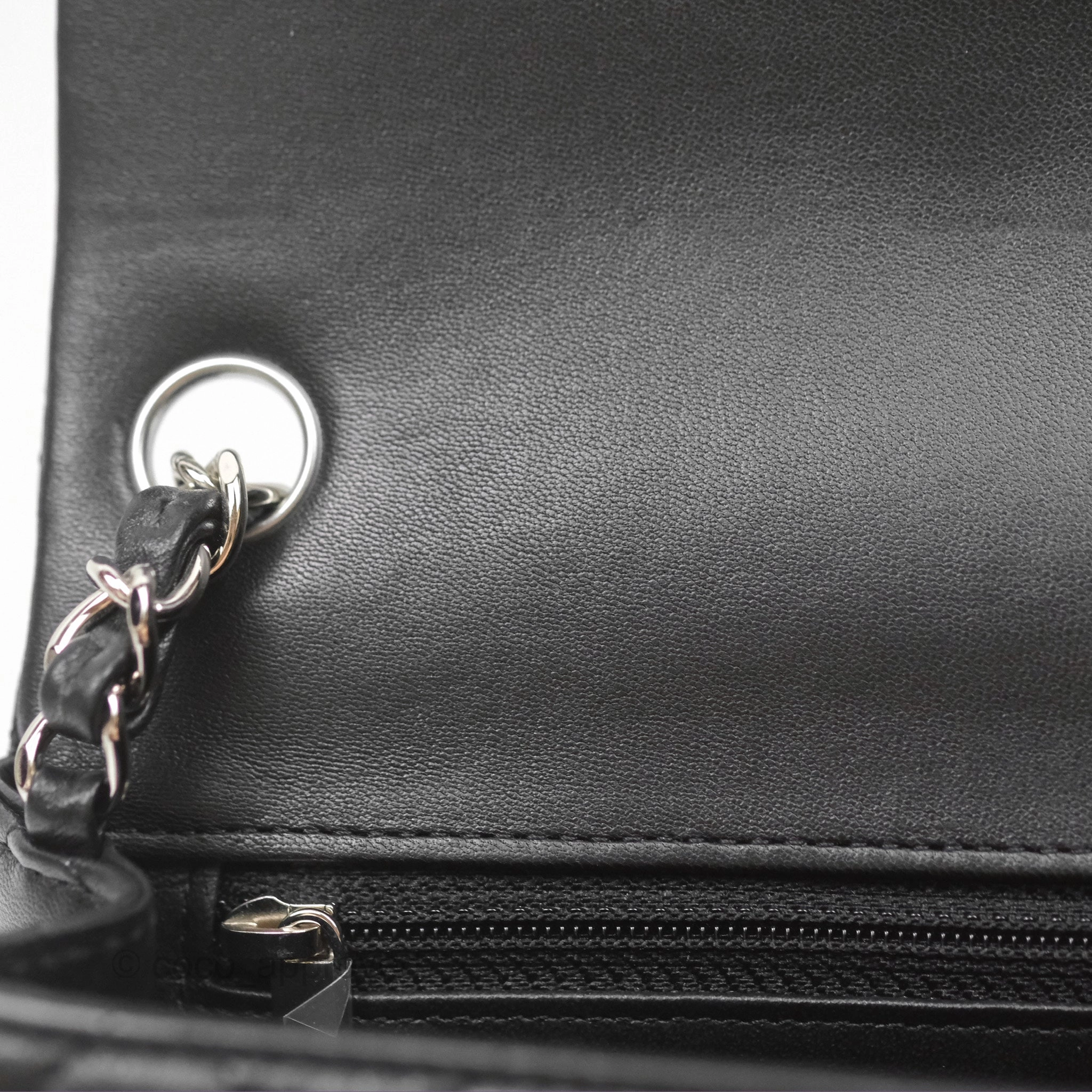 Chanel Mini Square Flap Quilted Black Lambskin Silver Hardware