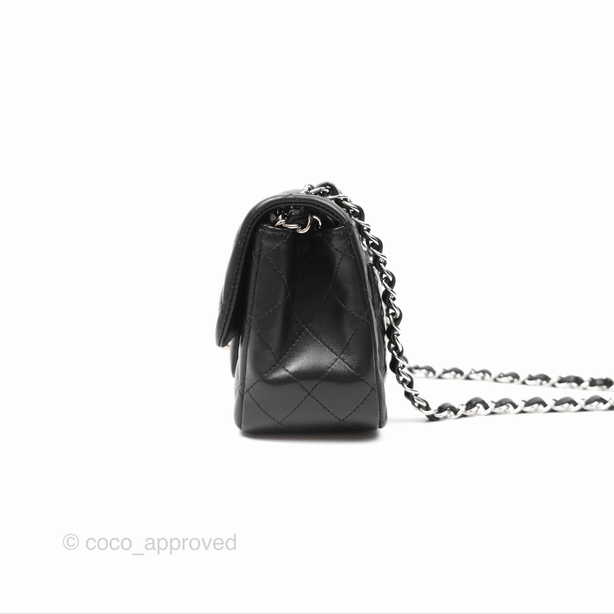 Chanel Mini Square Flap Quilted Black Lambskin Silver Hardware