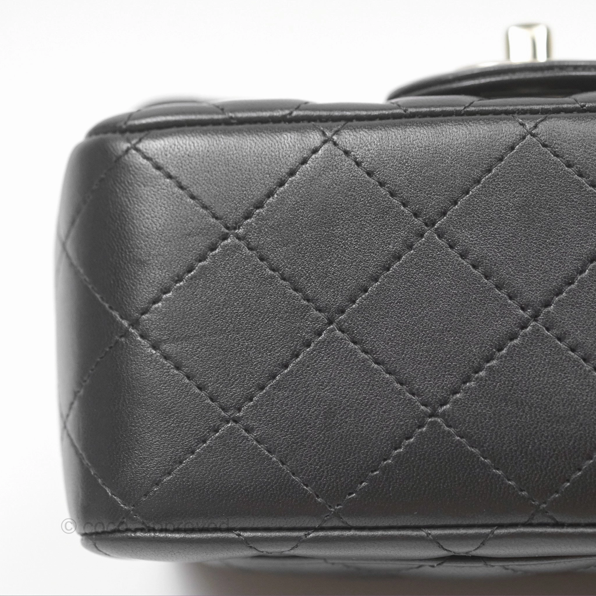 Chanel Mini Square Flap Quilted Black Lambskin Silver Hardware