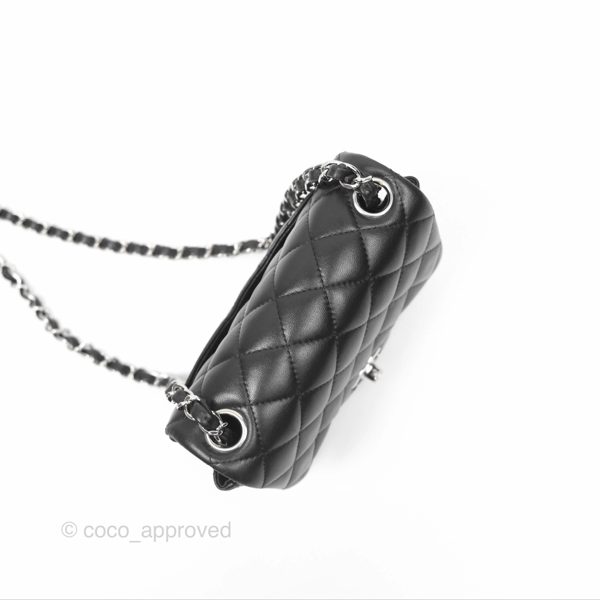 Chanel Mini Square Flap Quilted Black Lambskin Silver Hardware