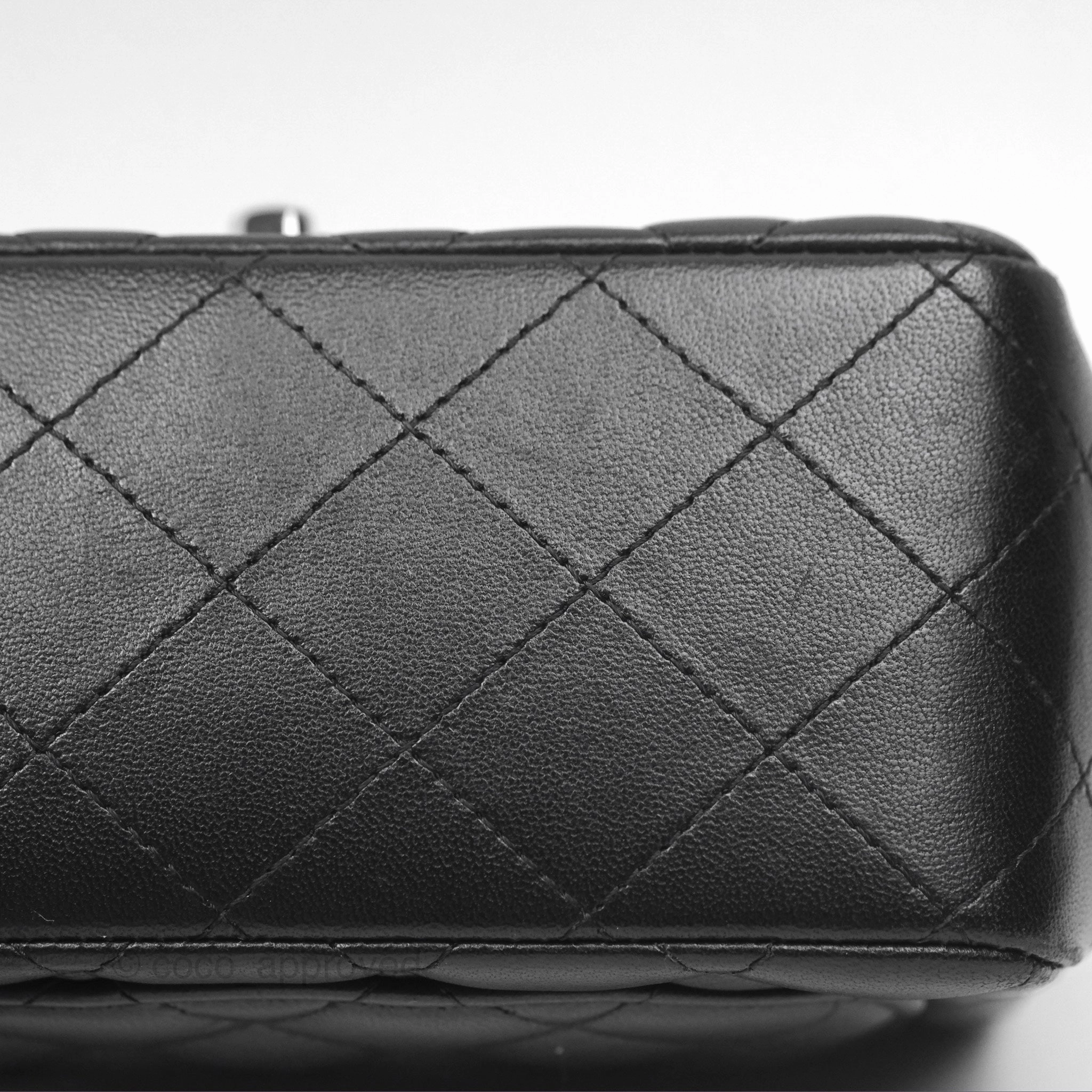 Chanel Mini Square Flap Quilted Black Lambskin Silver Hardware
