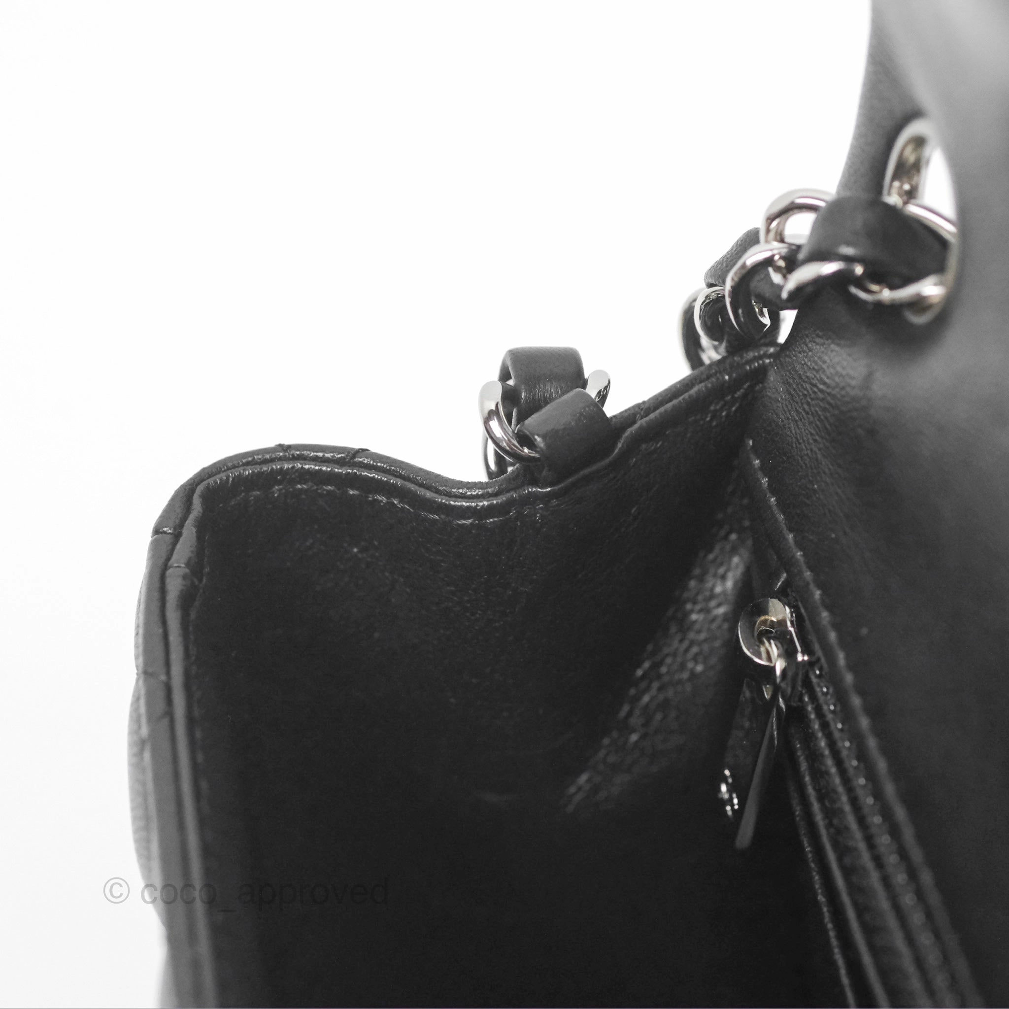 Chanel Mini Square Flap Quilted Black Lambskin Silver Hardware