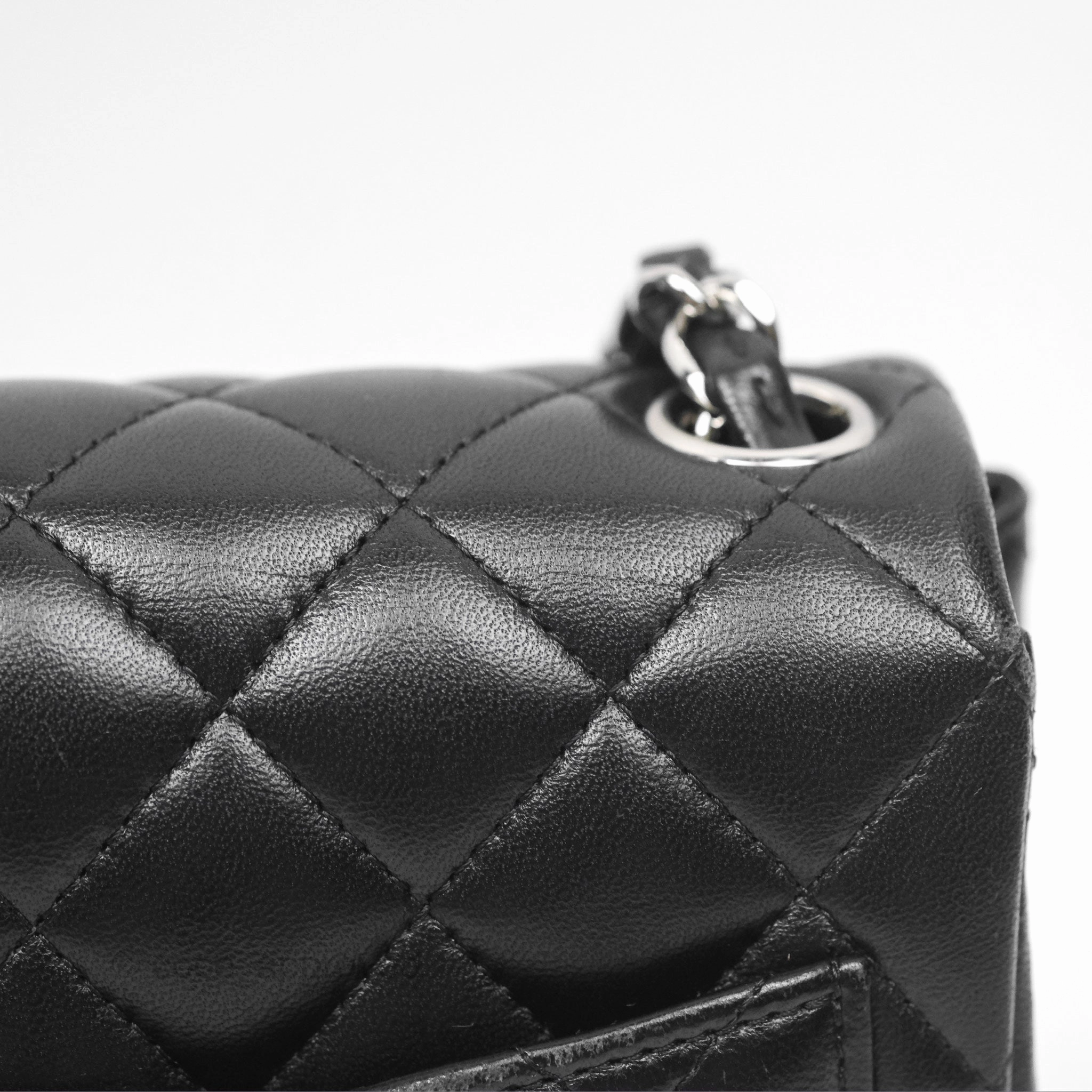 Chanel Mini Square Flap Quilted Black Lambskin Silver Hardware