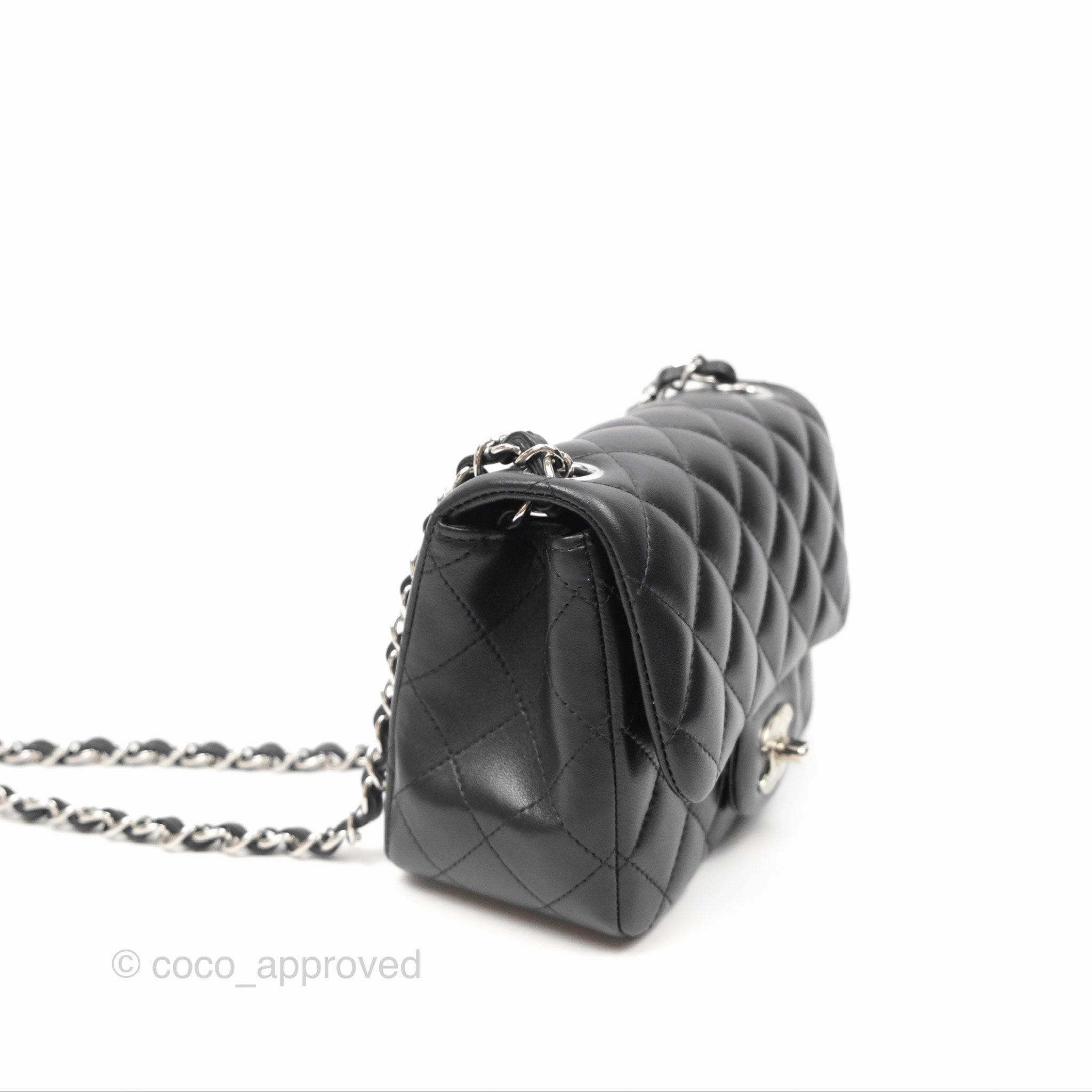 Chanel Mini Square Flap Quilted Black Lambskin Silver Hardware