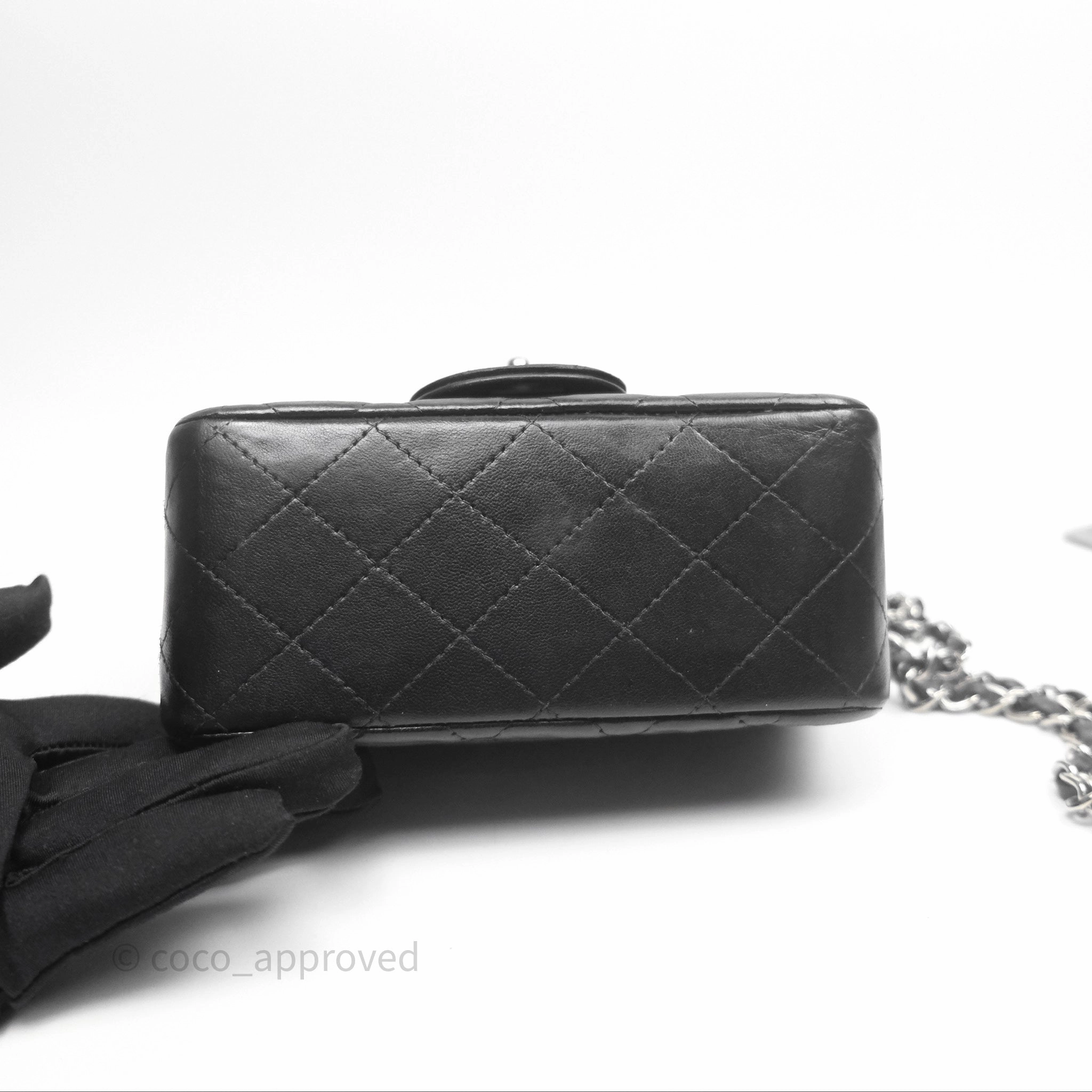 Chanel Mini Square Flap Quilted Black Lambskin Silver Hardware