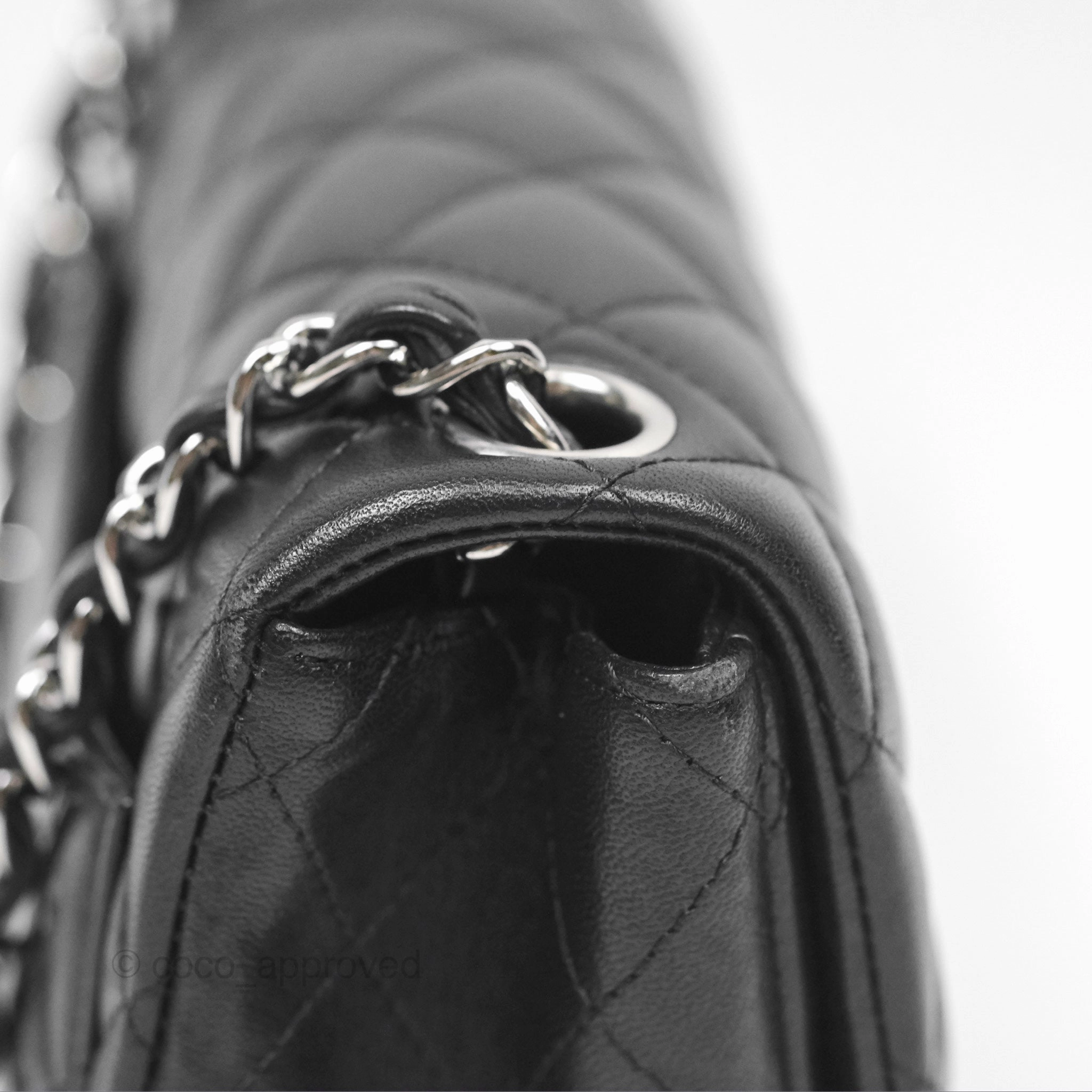 Chanel Mini Square Flap Quilted Black Lambskin Silver Hardware