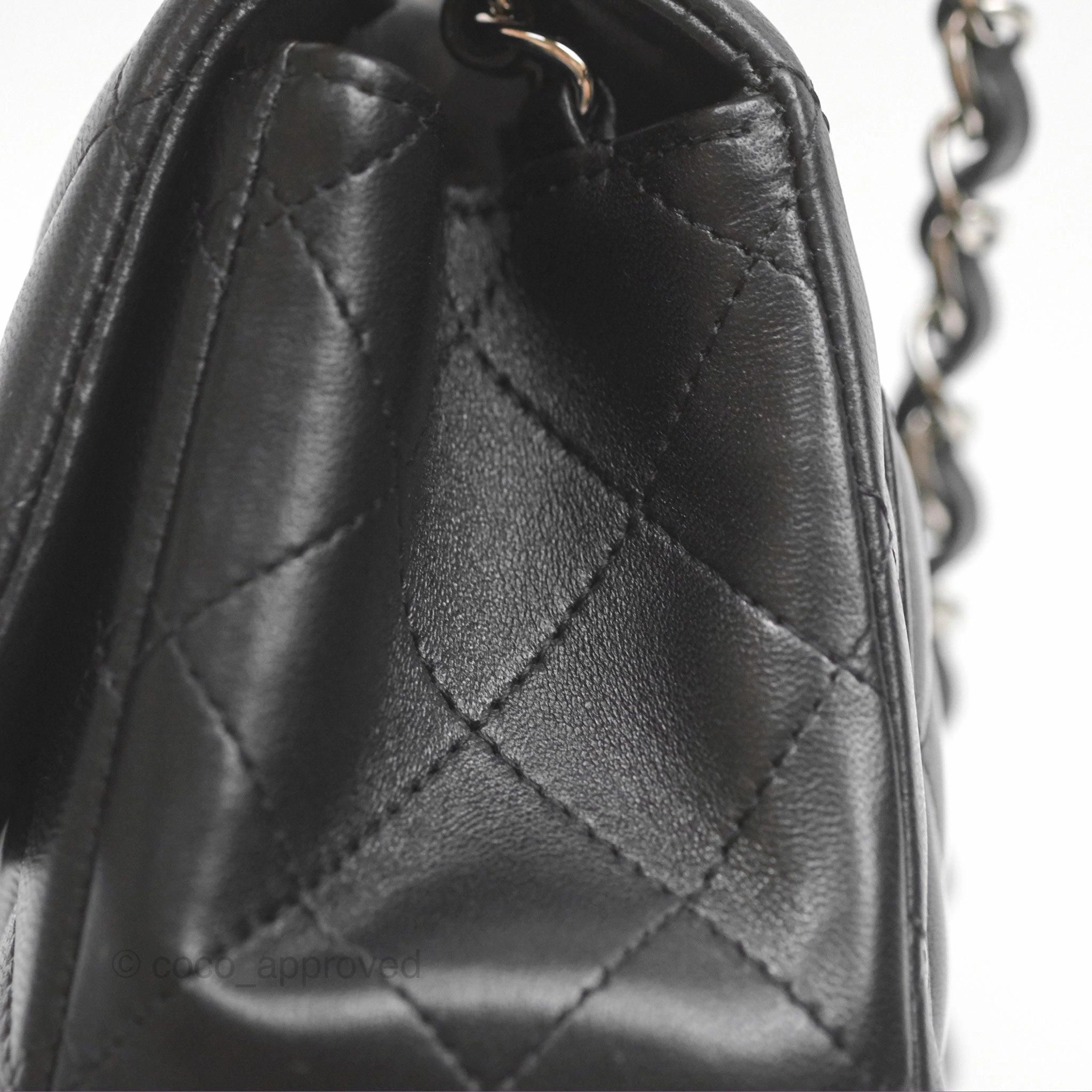 Chanel Mini Square Flap Quilted Black Lambskin Silver Hardware