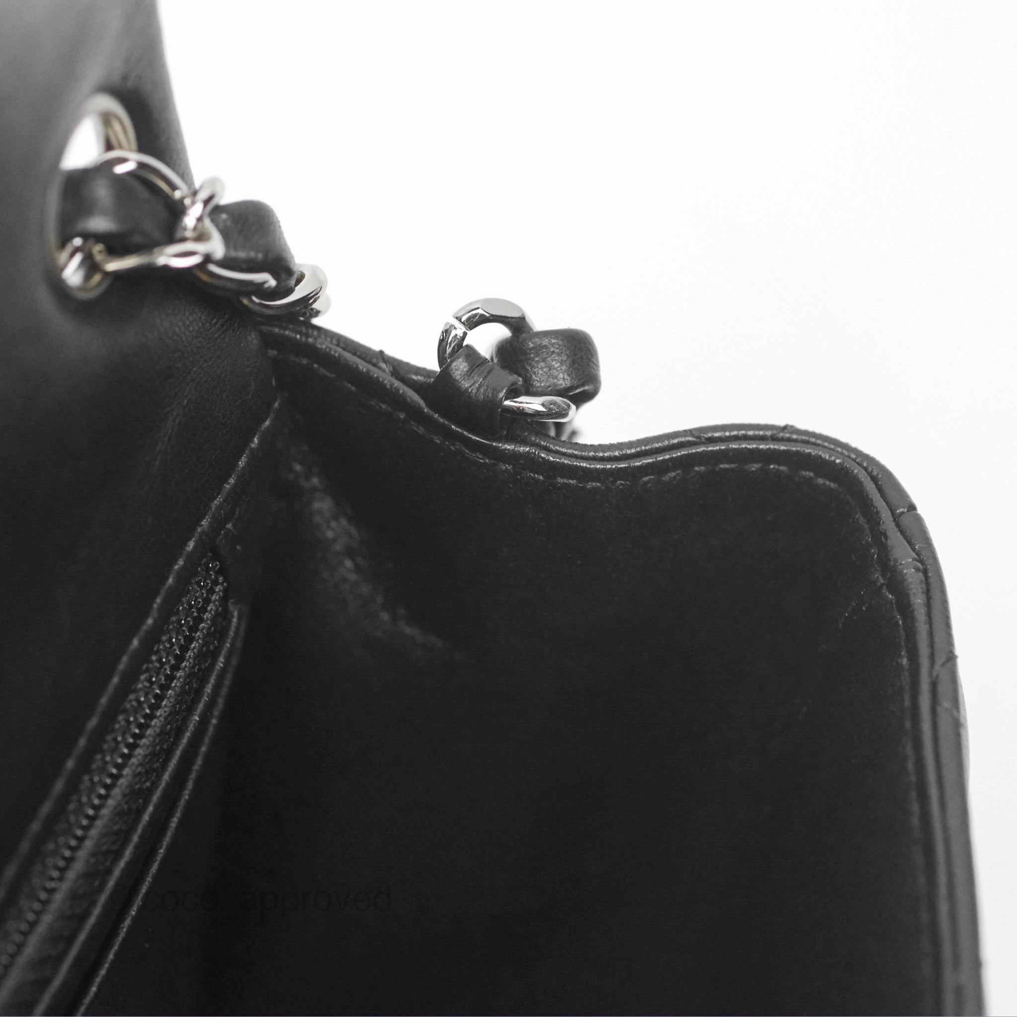 Chanel Mini Square Flap Quilted Black Lambskin Silver Hardware