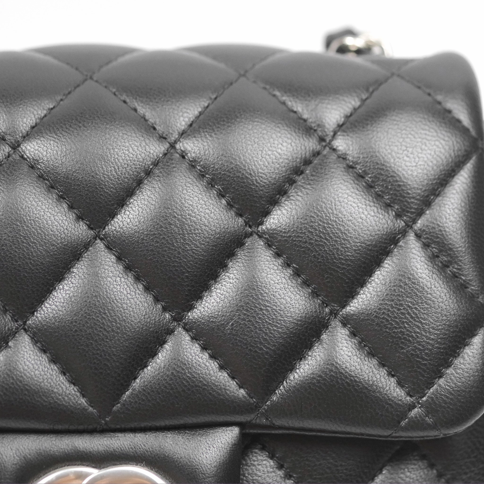 Chanel Mini Square Flap Quilted Black Lambskin Silver Hardware