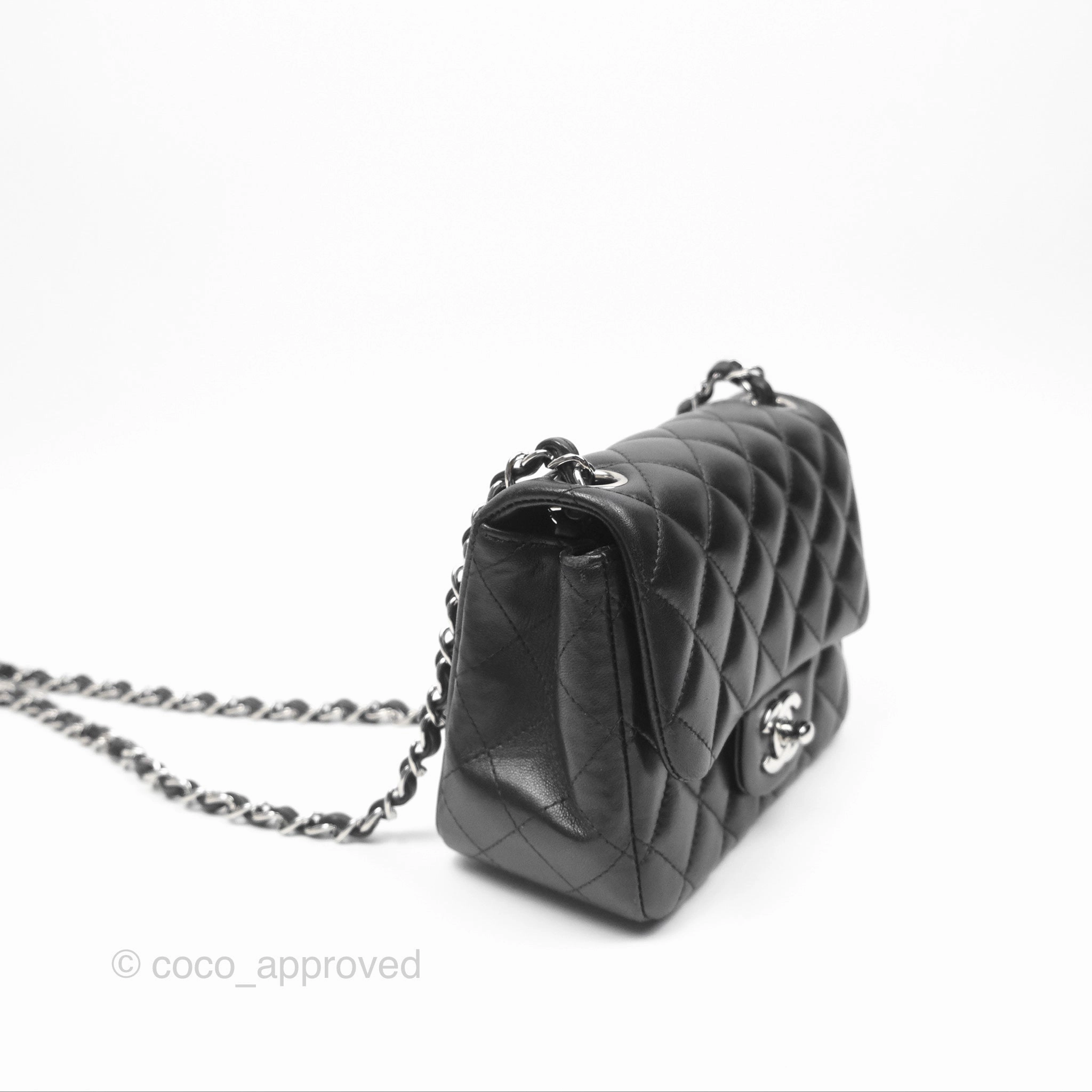 Chanel Mini Square Flap Quilted Black Lambskin Silver Hardware