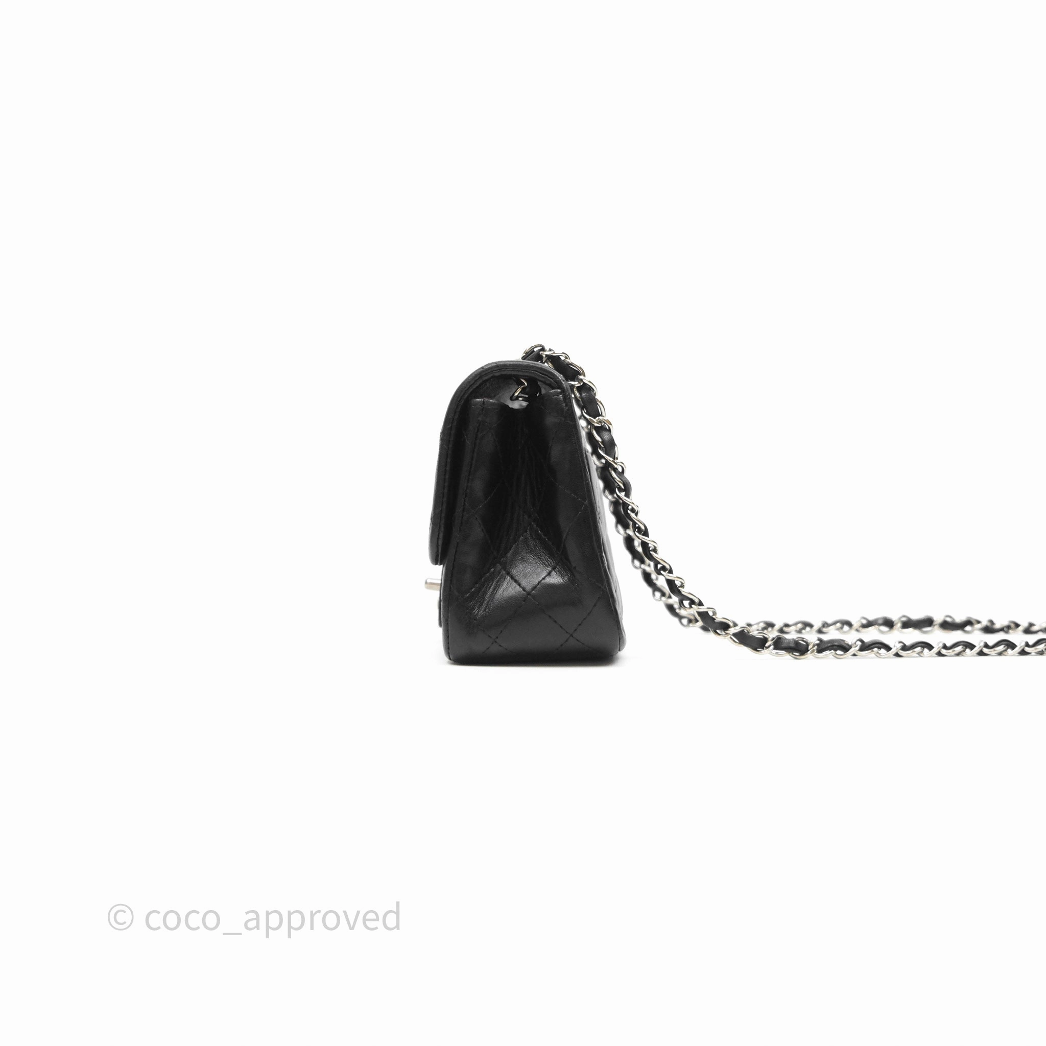 Chanel Mini Square Flap Quilted Black Lambskin Silver Hardware
