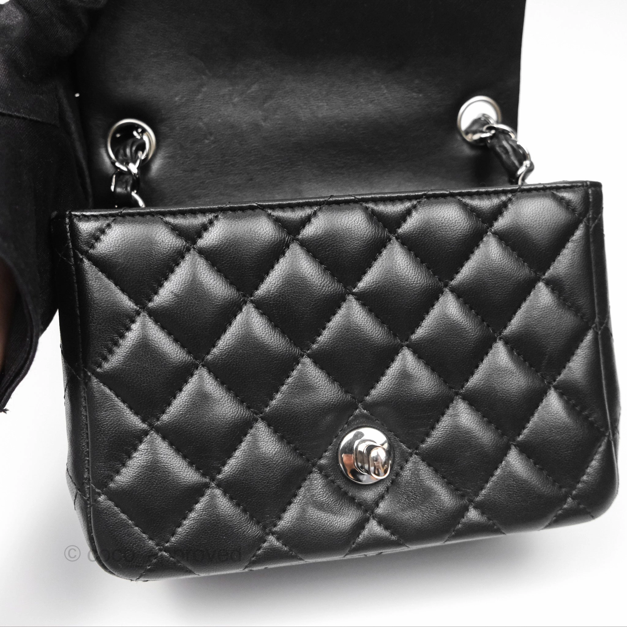 Chanel Mini Square Flap Quilted Black Lambskin Silver Hardware