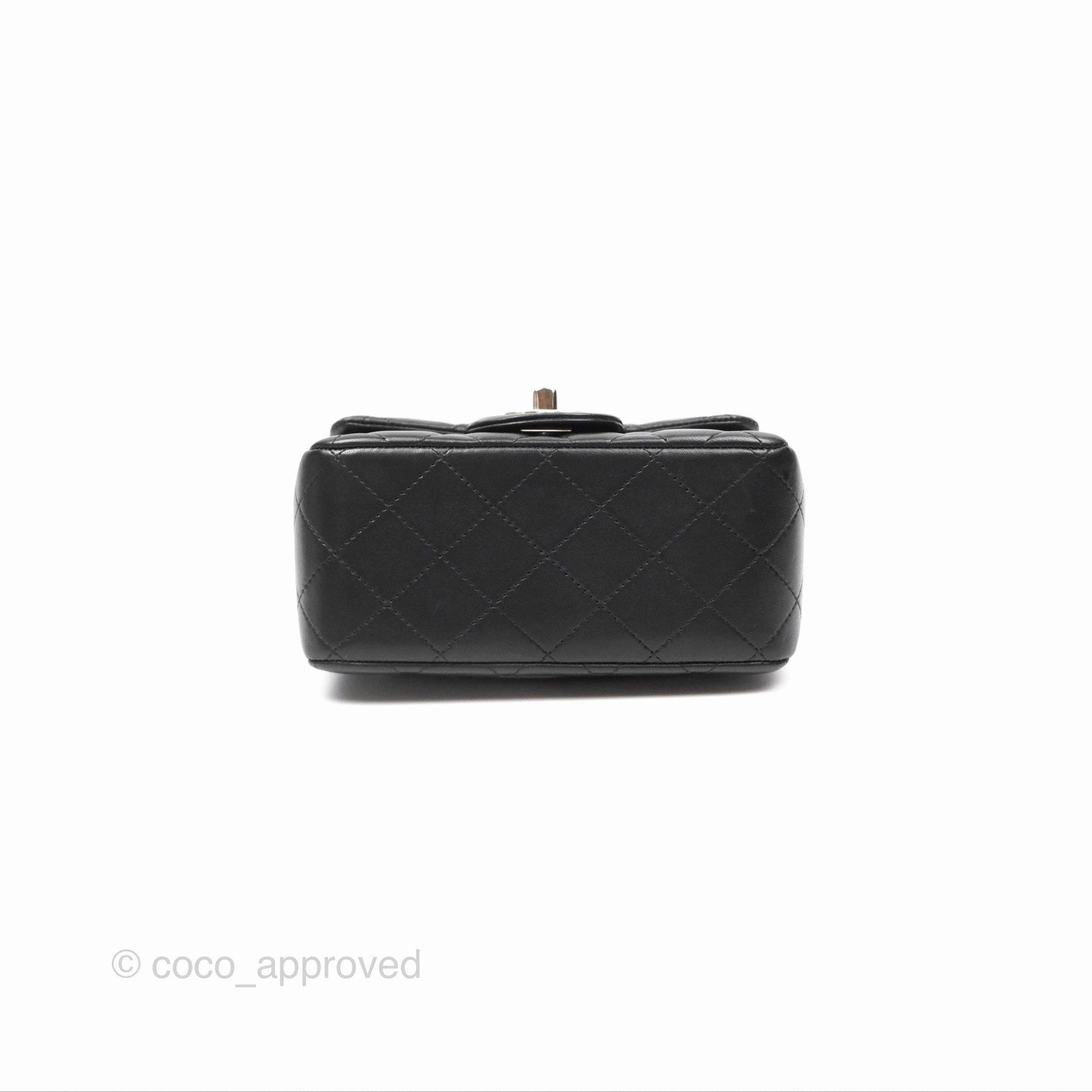 Chanel Mini Square Flap Quilted Black Lambskin Silver Hardware