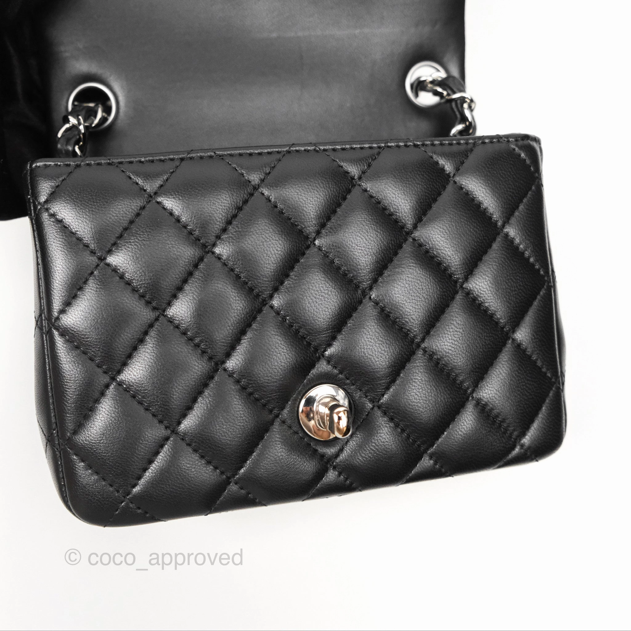 Chanel Mini Square Flap Quilted Black Lambskin Silver Hardware