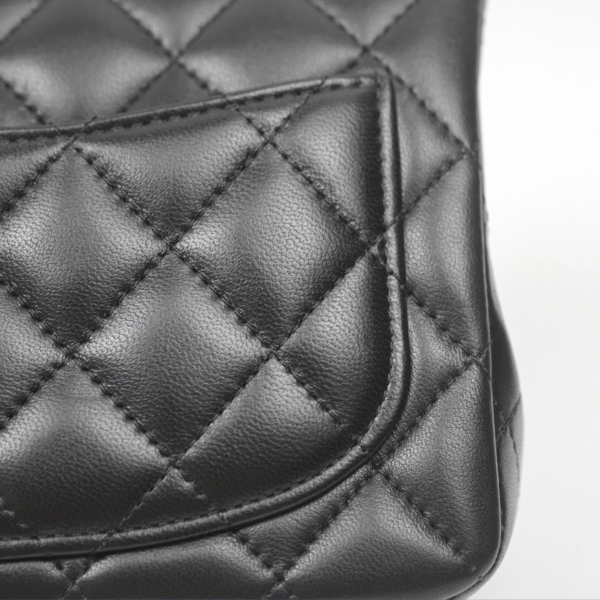 Chanel Mini Square Flap Quilted Black Lambskin Silver Hardware