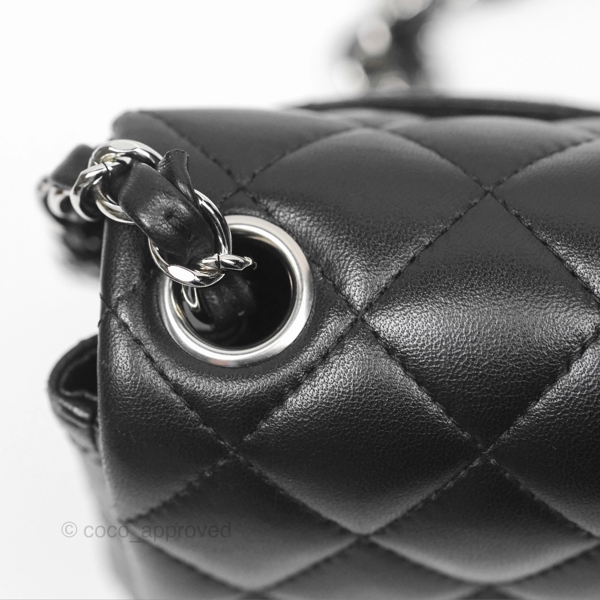 Chanel Mini Square Flap Quilted Black Lambskin Silver Hardware