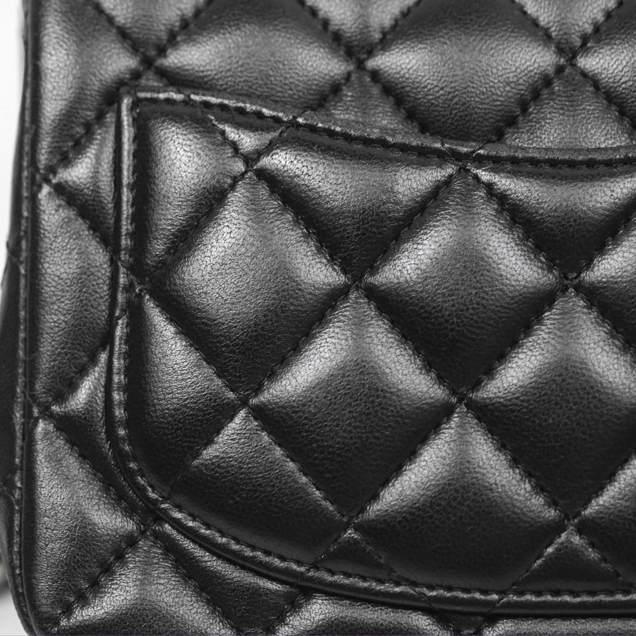 Chanel Mini Square Flap Quilted Black Lambskin Silver Hardware