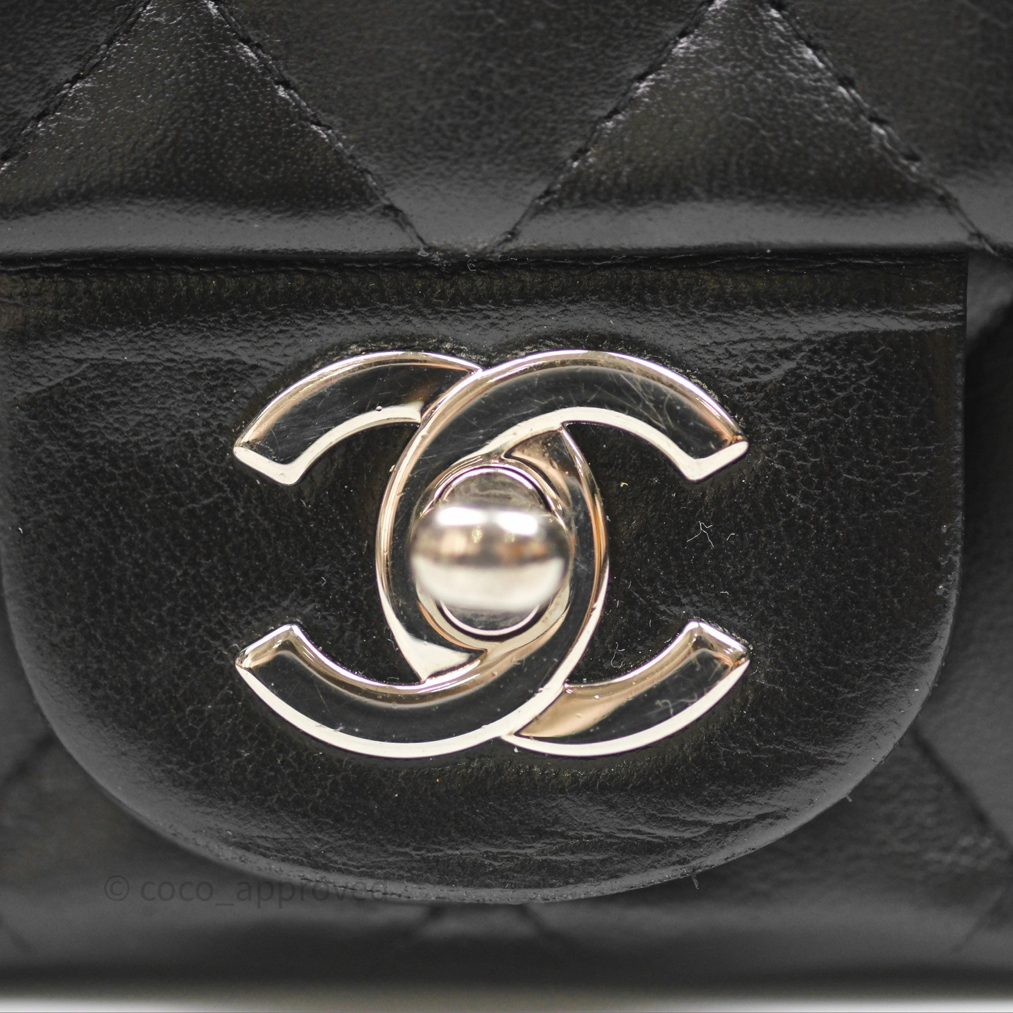 Chanel Mini Square Flap Quilted Black Lambskin Silver Hardware