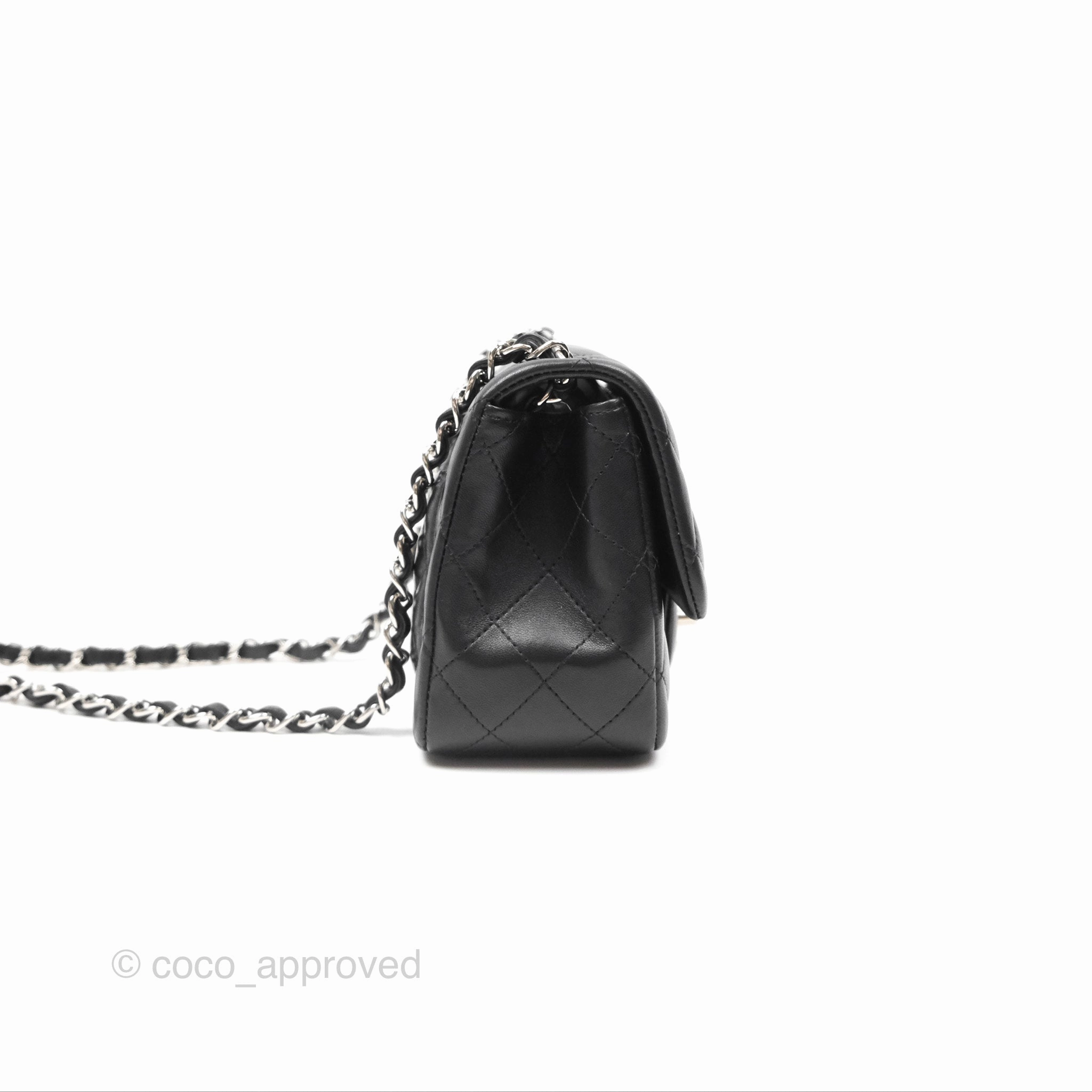 Chanel Mini Square Flap Quilted Black Lambskin Silver Hardware