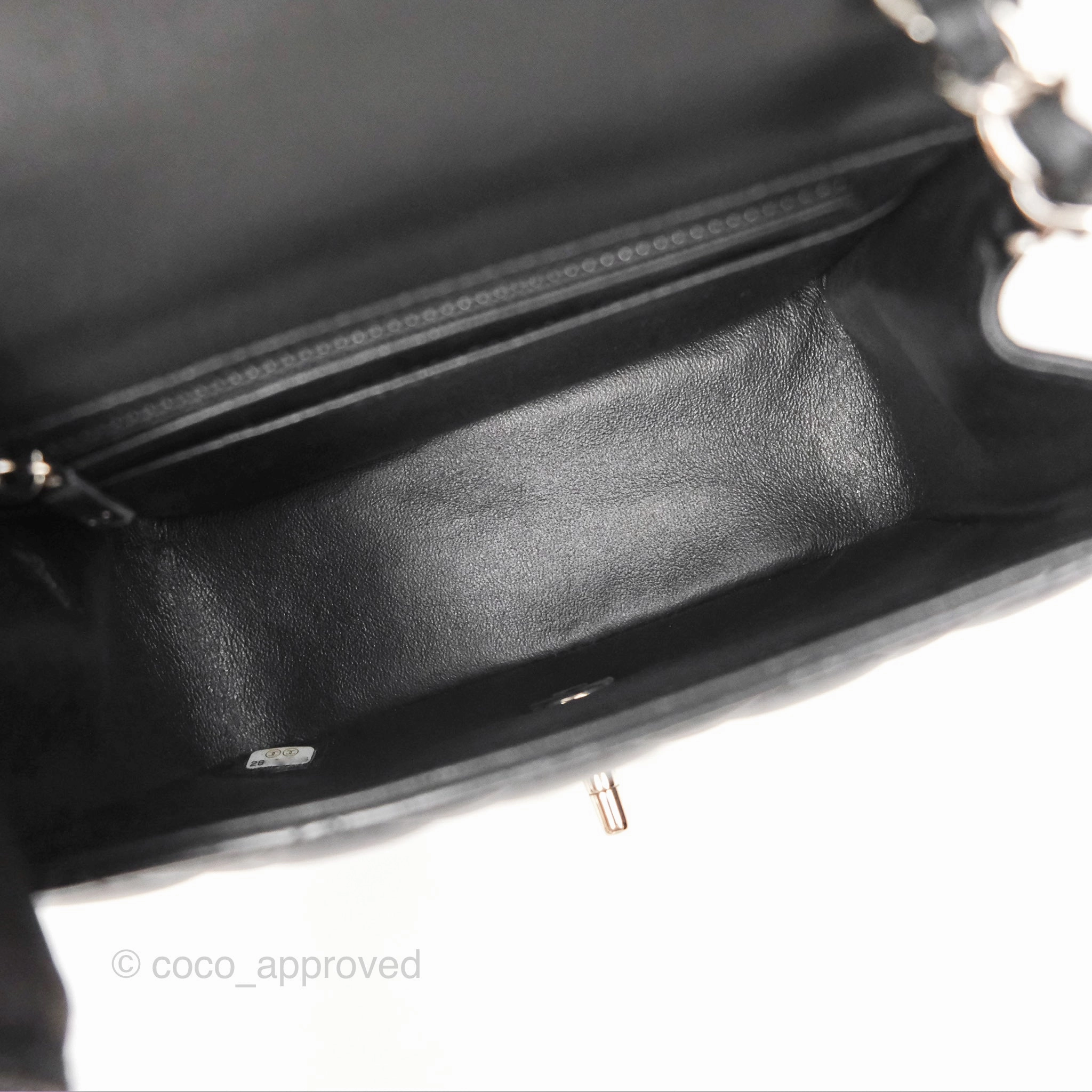 Chanel Mini Square Flap Quilted Black Lambskin Silver Hardware