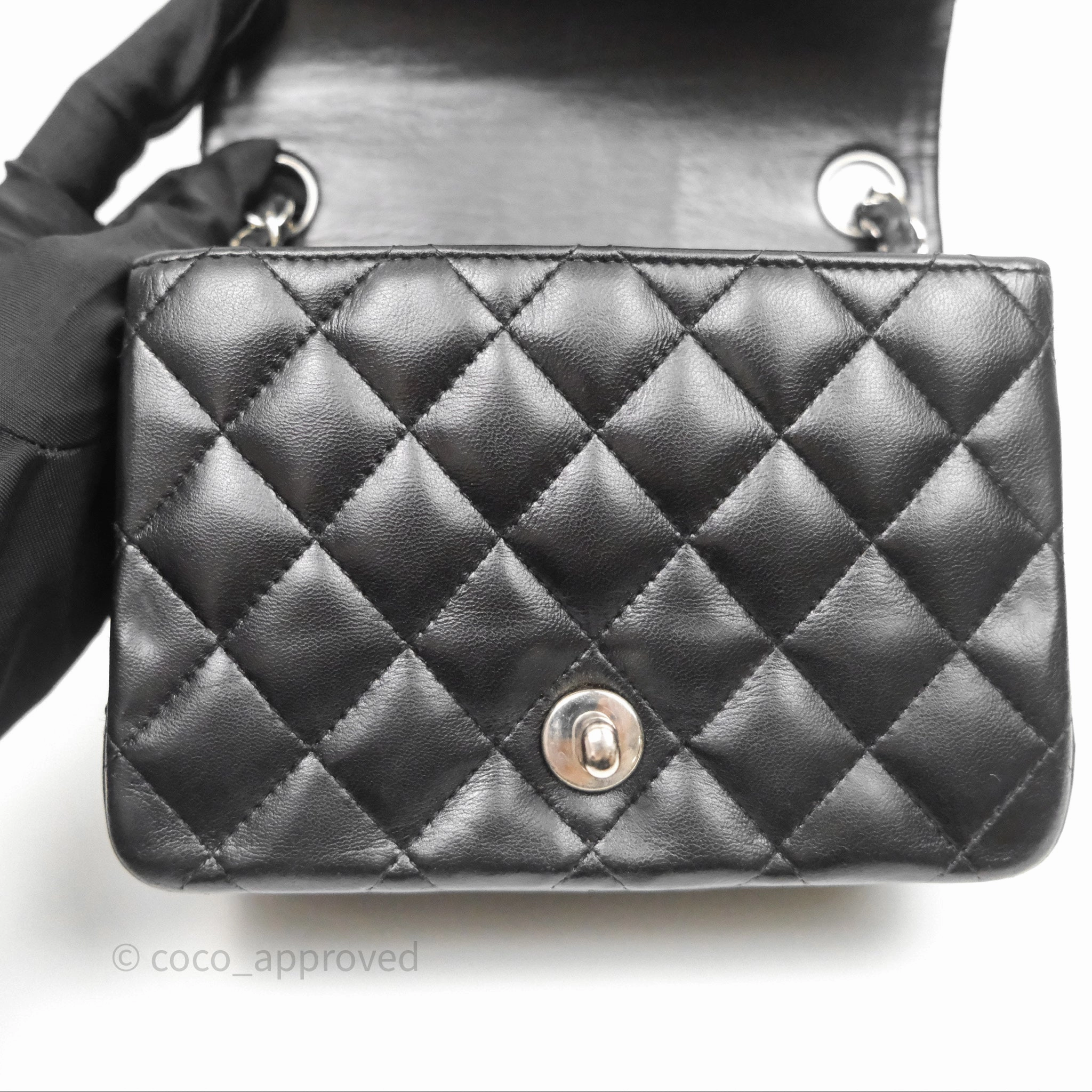 Chanel Mini Square Flap Quilted Black Lambskin Silver Hardware