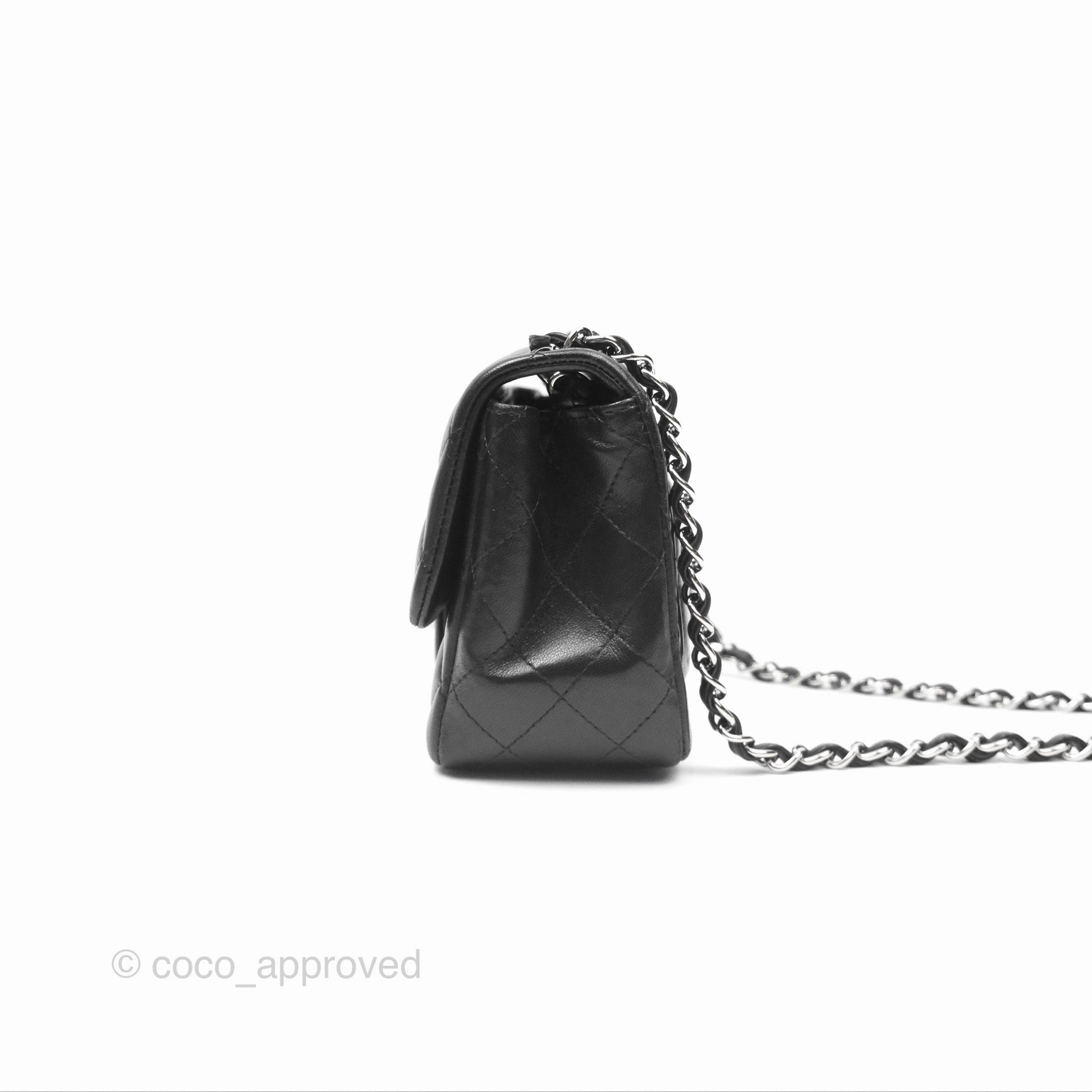 Chanel Mini Square Flap Quilted Black Lambskin Silver Hardware