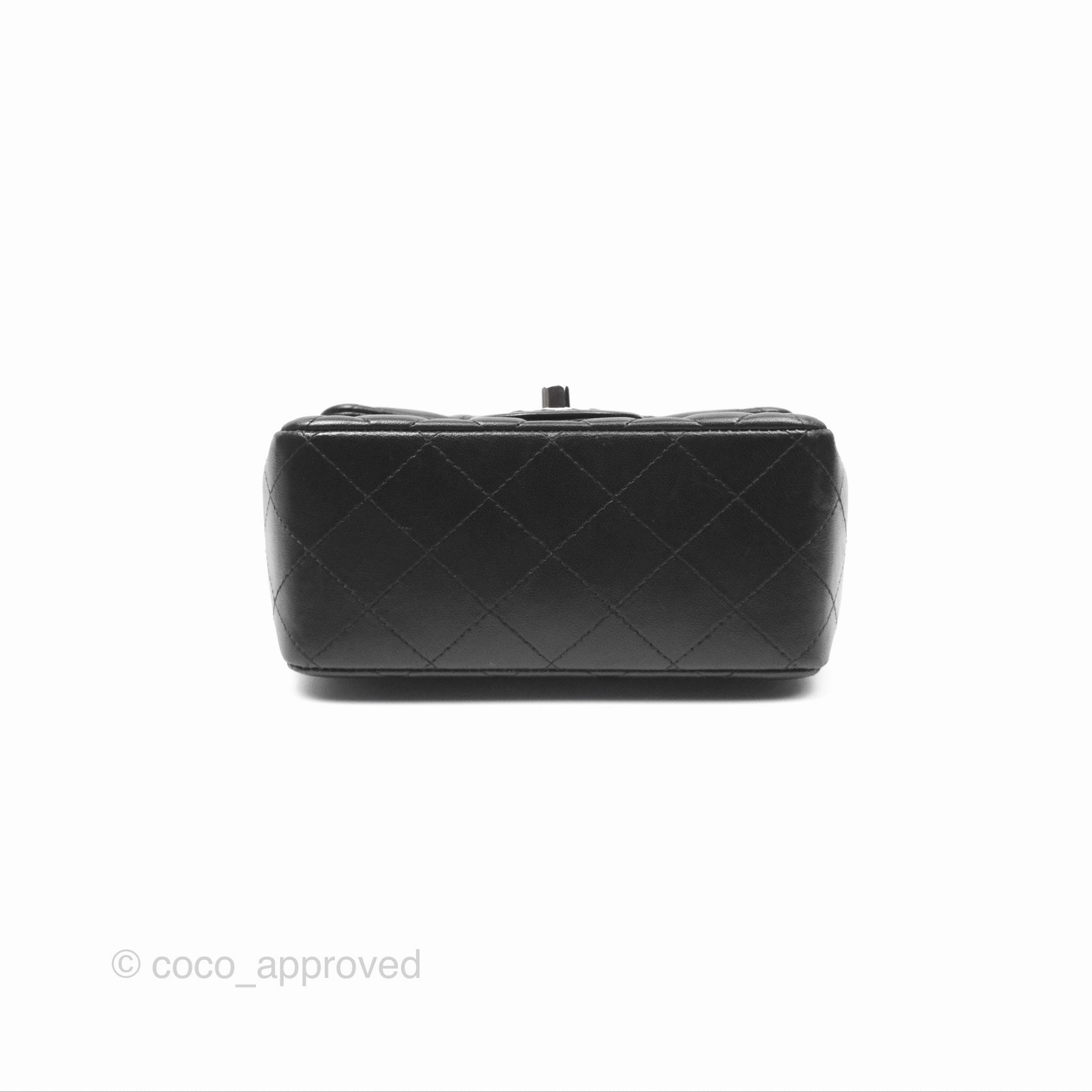 Chanel Mini Square Flap Quilted Black Lambskin Silver Hardware