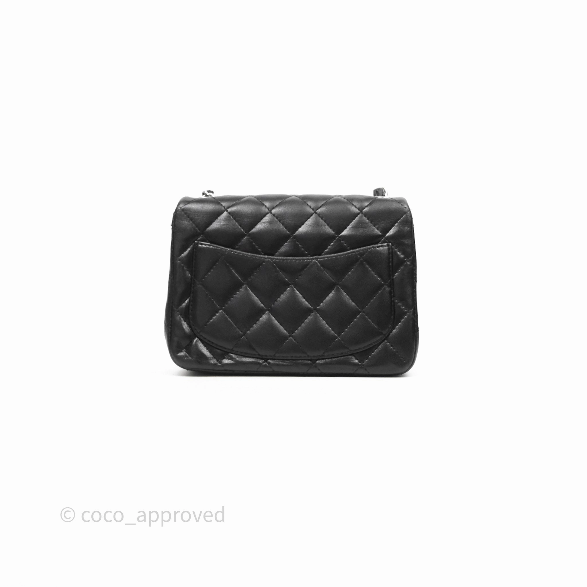 Chanel Mini Square Flap Quilted Black Lambskin Silver Hardware