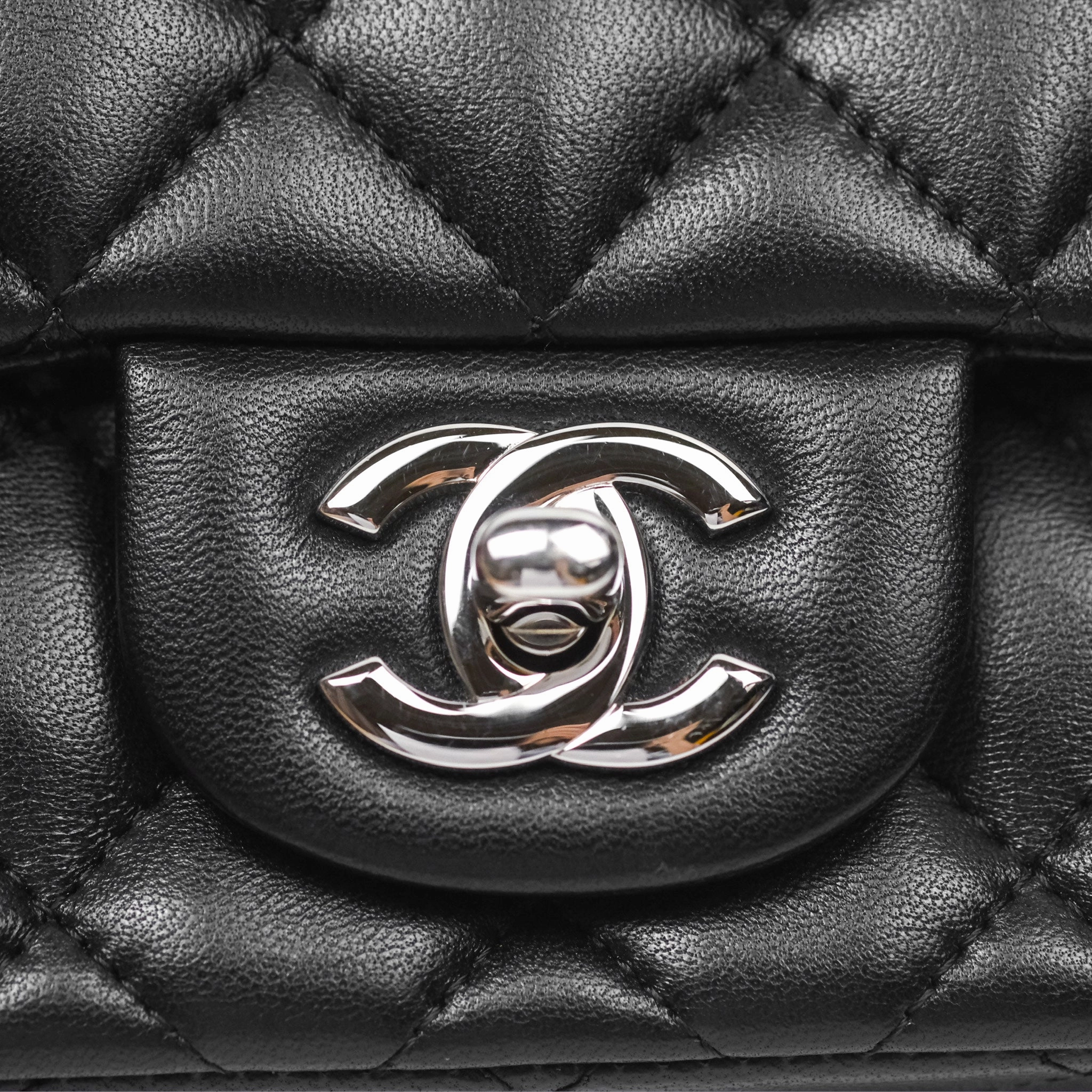 Chanel Mini Square Flap Quilted Black Lambskin Silver Hardware