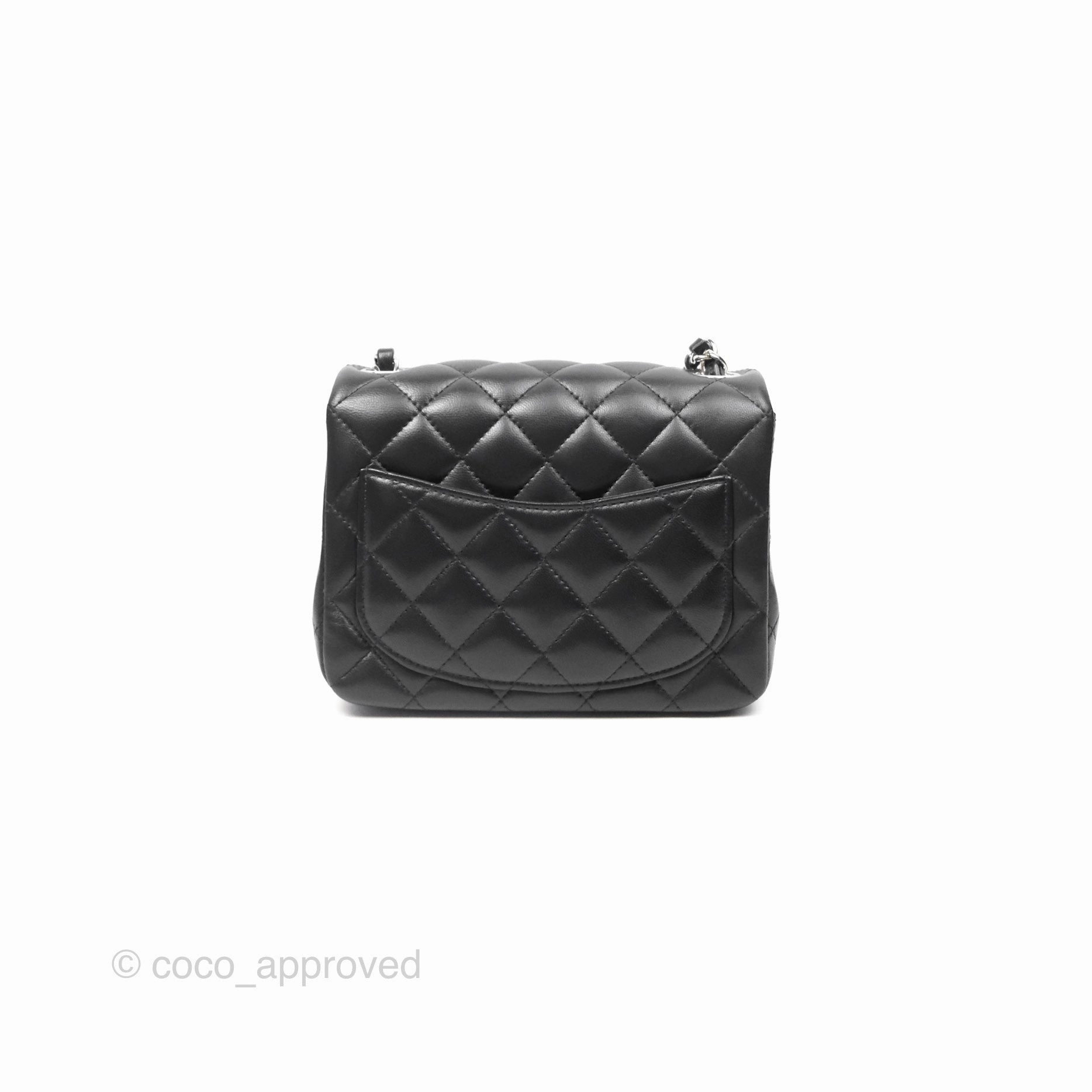 Chanel Mini Square Flap Quilted Black Lambskin Silver Hardware