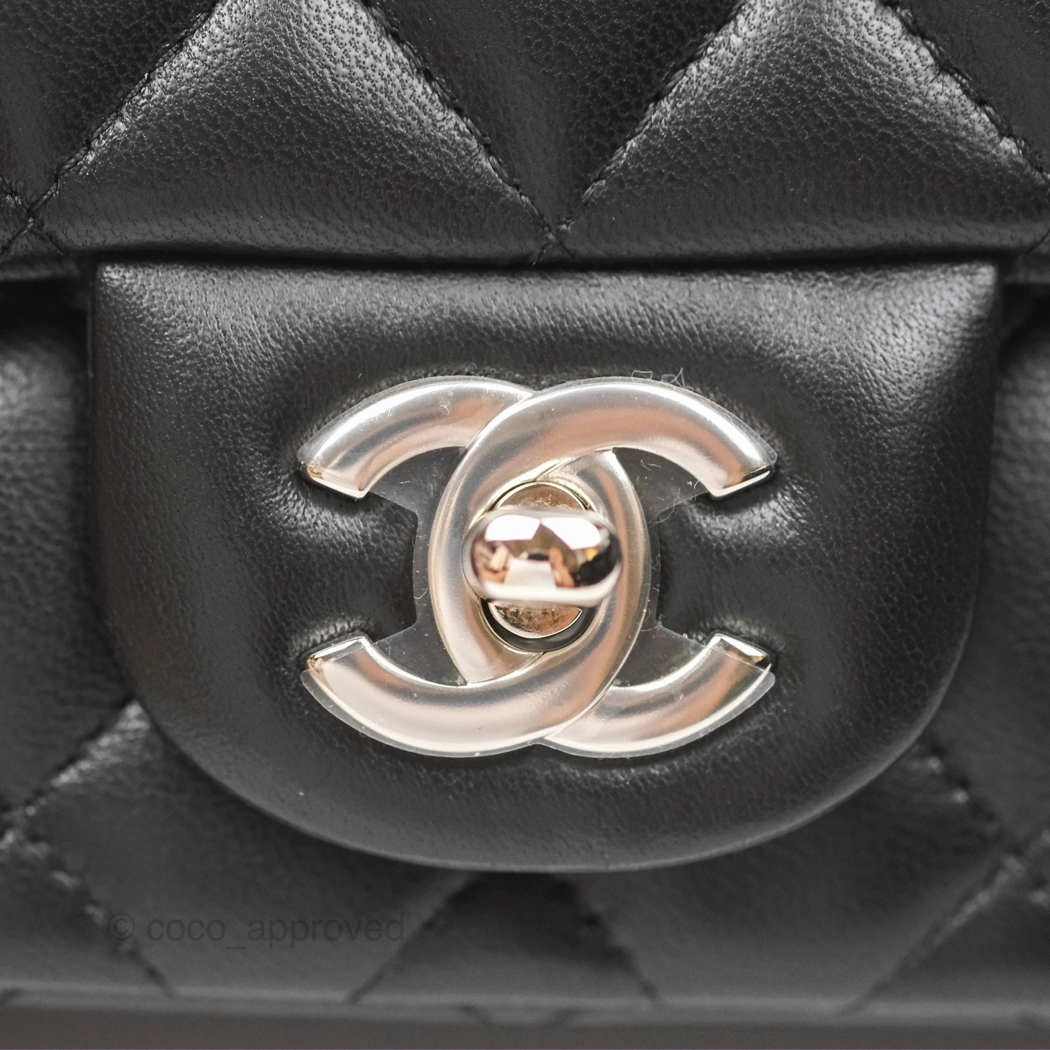Chanel Mini Square Flap Quilted Black Lambskin Silver Hardware
