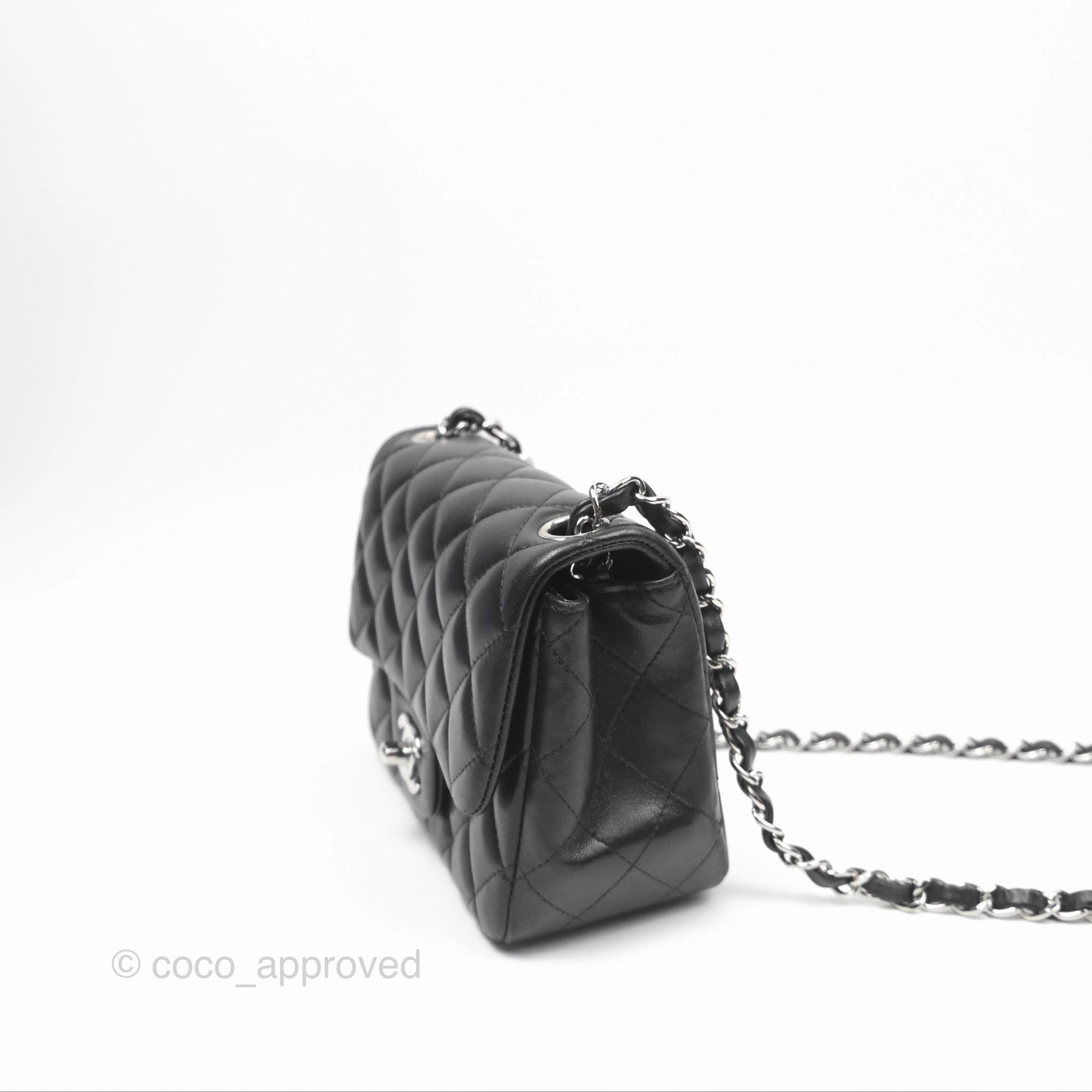 Chanel Mini Square Flap Quilted Black Lambskin Silver Hardware